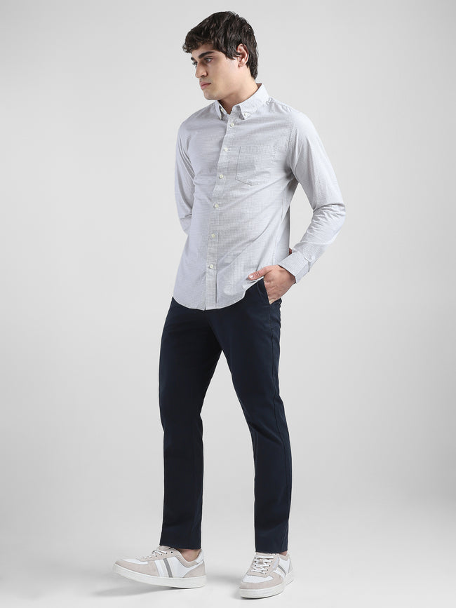 Men Light Grey Checked Regular Fit Shirt
