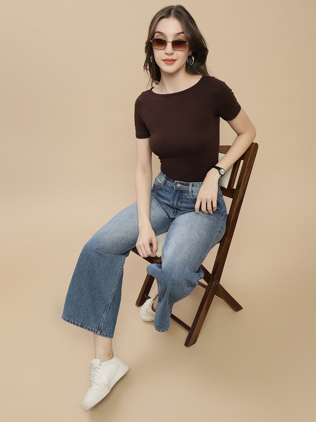 Women Brown Boat Neck Top