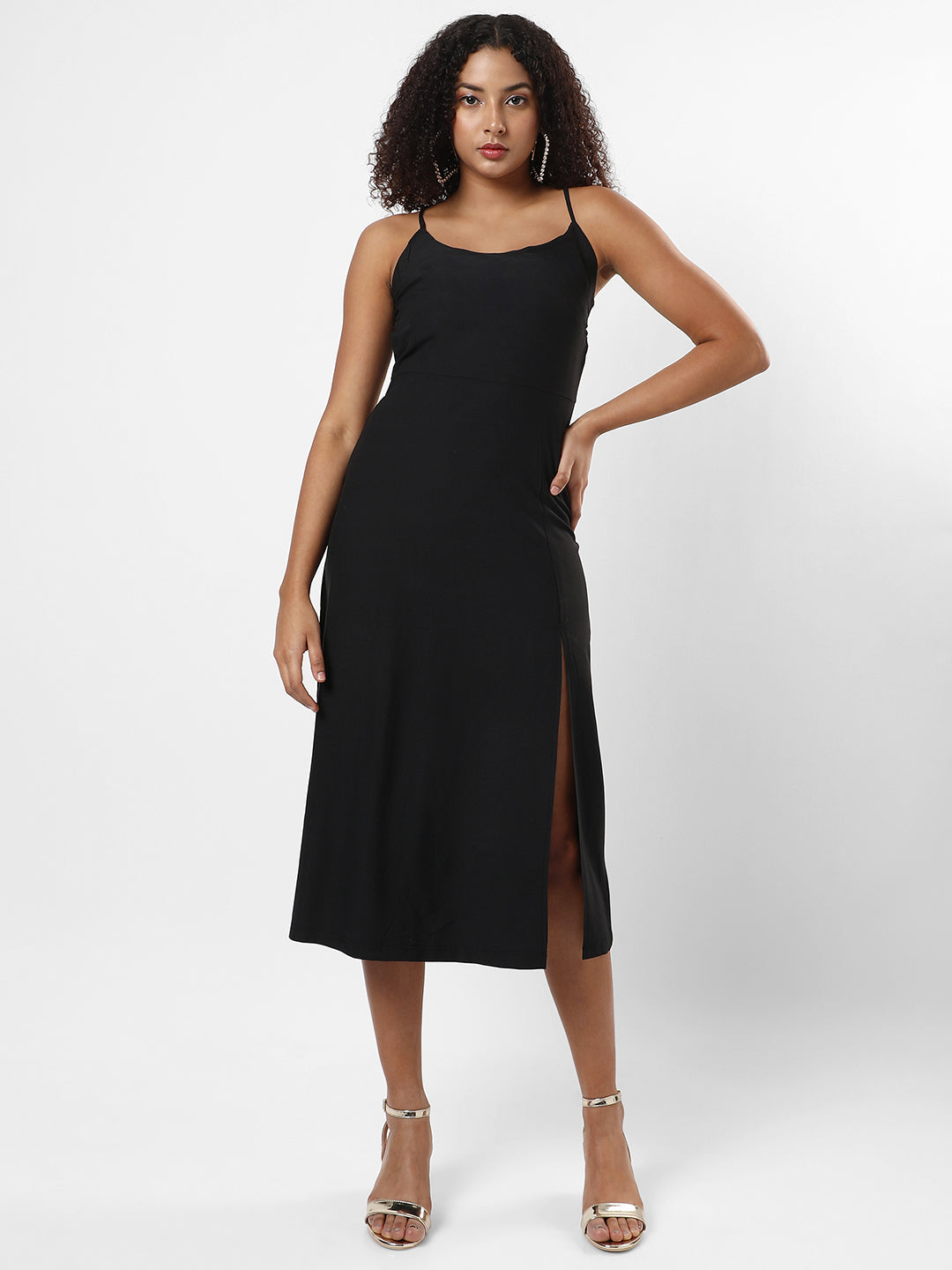Women Black Criss-Cross Dress With Slit