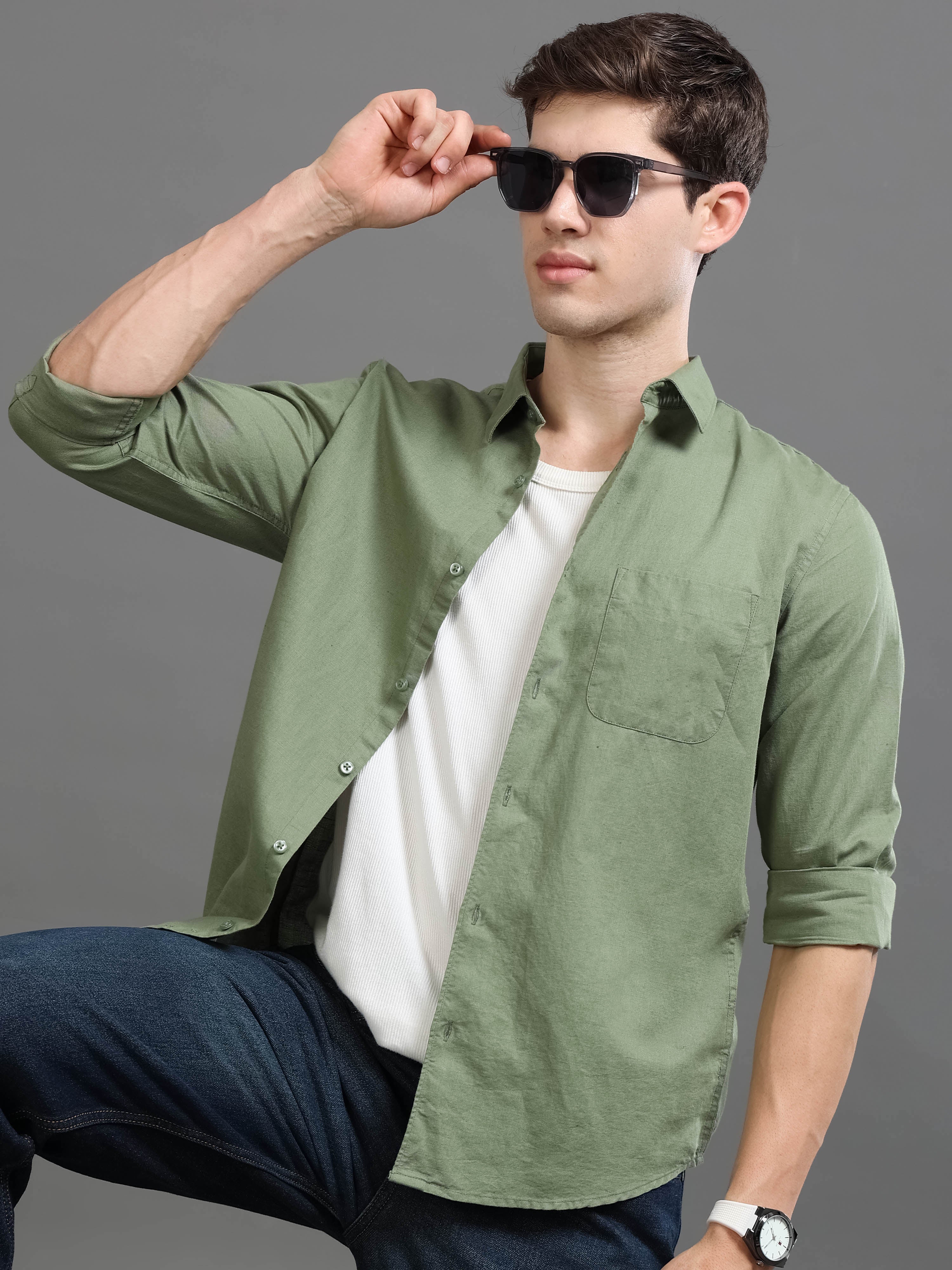 Men Green Slim Fit Shirt