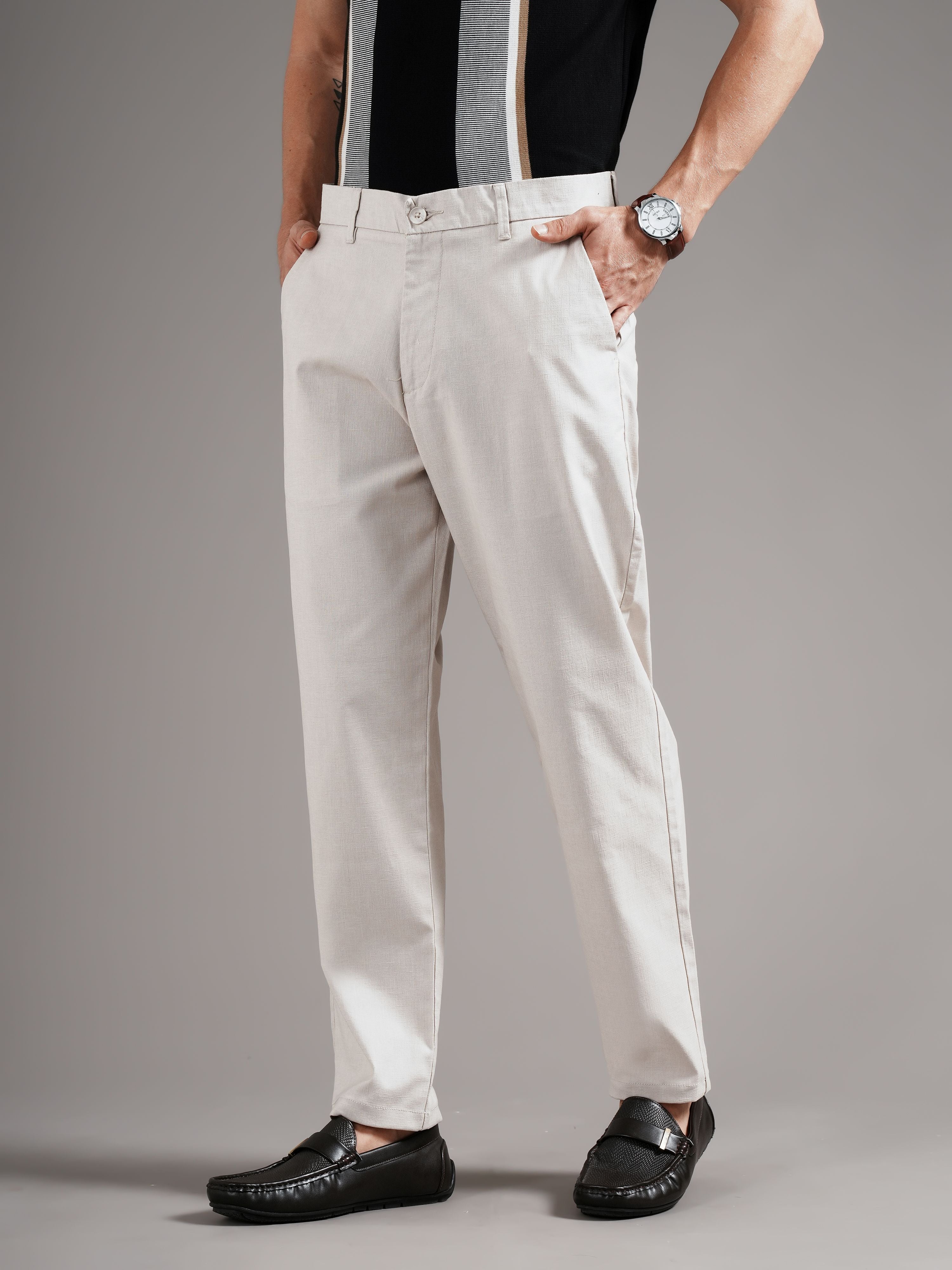 Men Beige Straight Fit Trousers