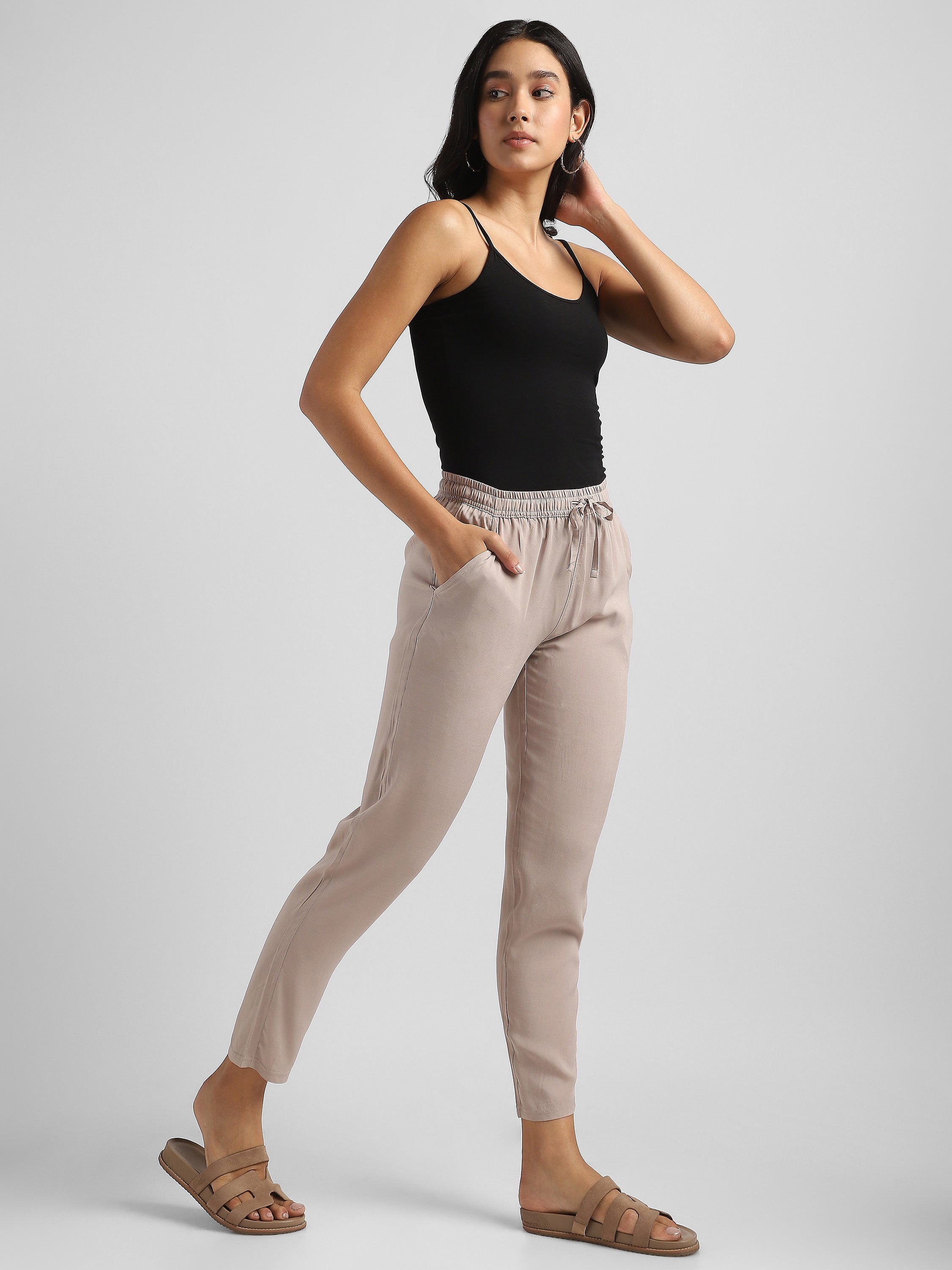 Women Beige Straight fit pants