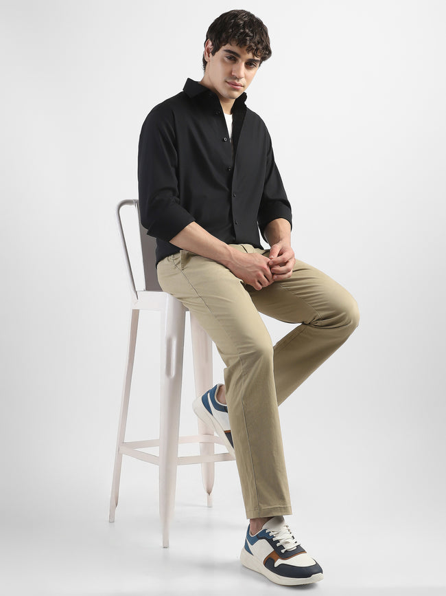 Men Black Spread Collar Shirt
