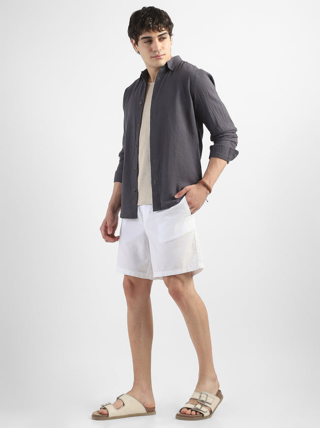Men White Cotton Blend Shorts