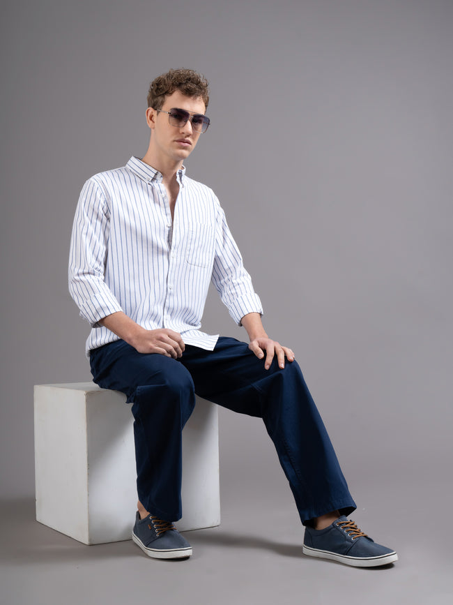 Men White Striped Shirt