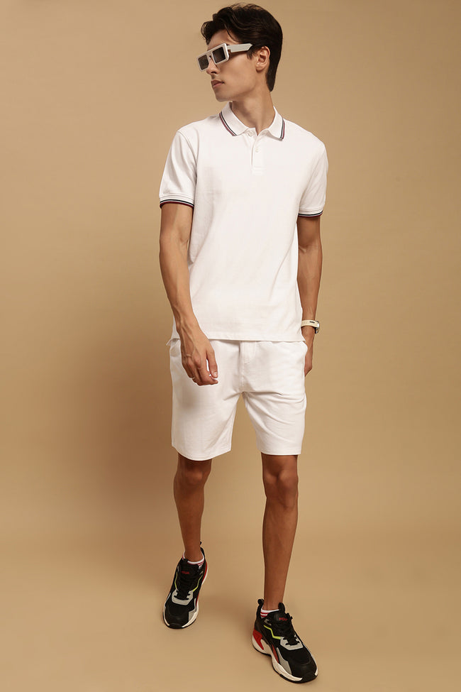 Men White French Terry Short