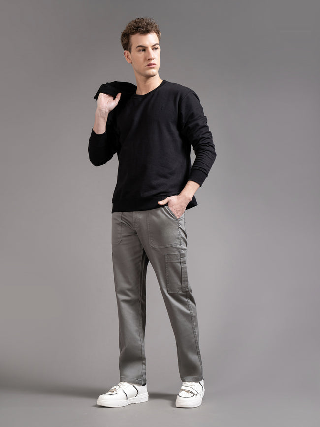 Men Grey Straight Fit Cargo Trouser