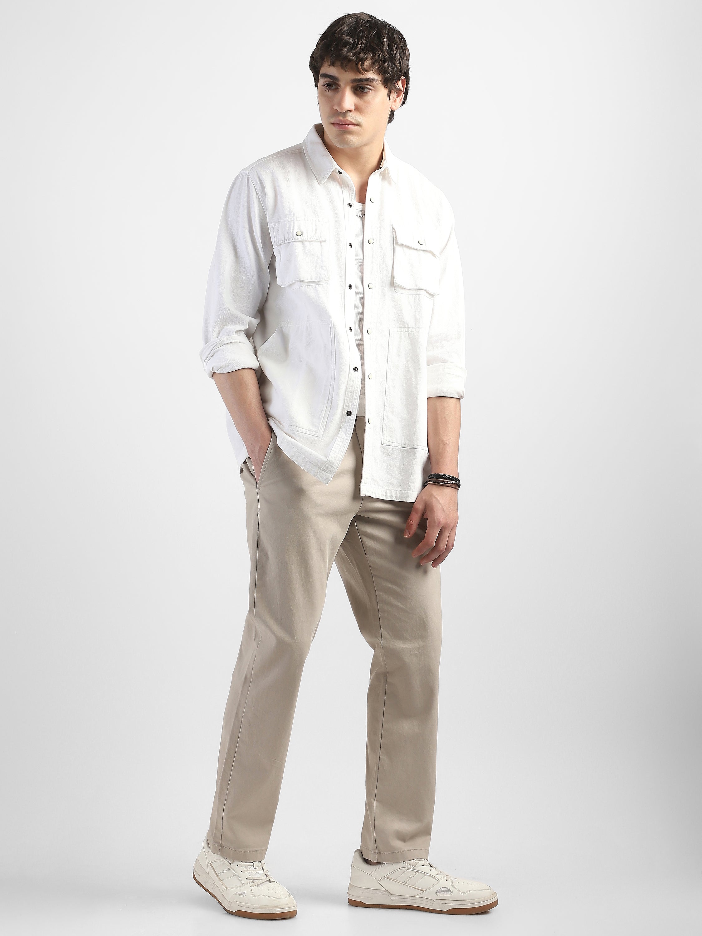 Men Beige Mid Rise Formal Trouser