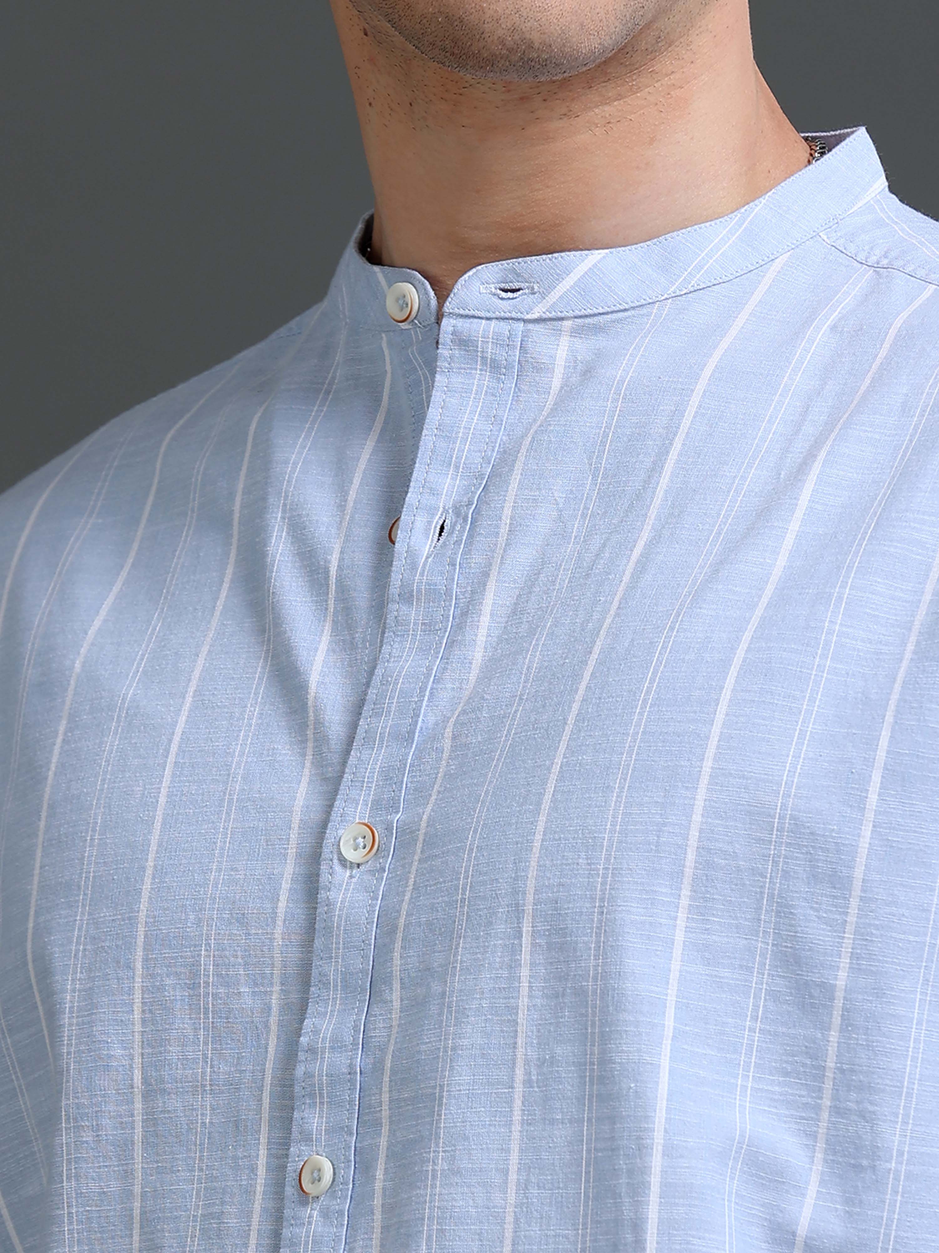 Men Blue Striped Cotton Shirt