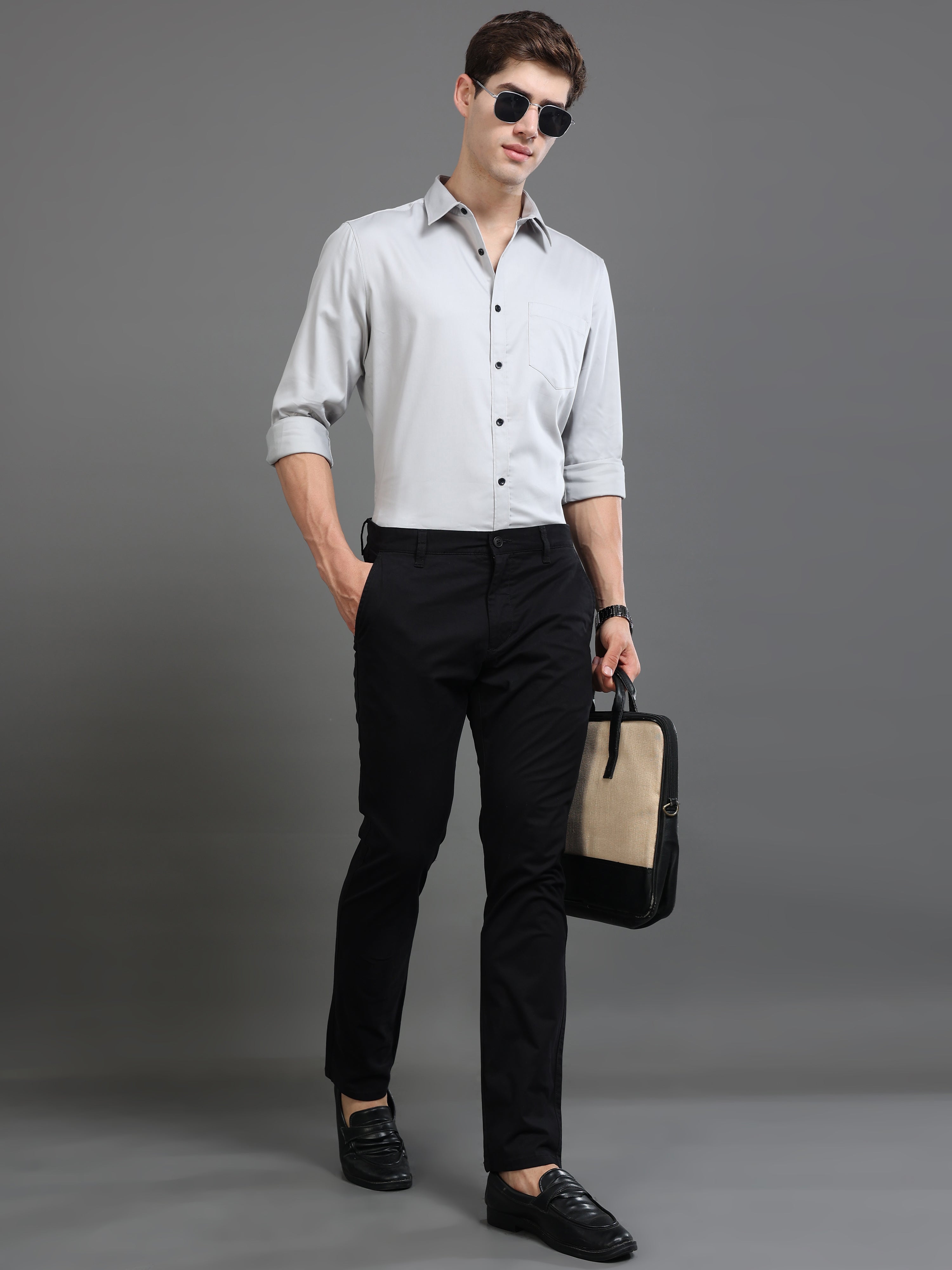 Men Grey Satin Shirt