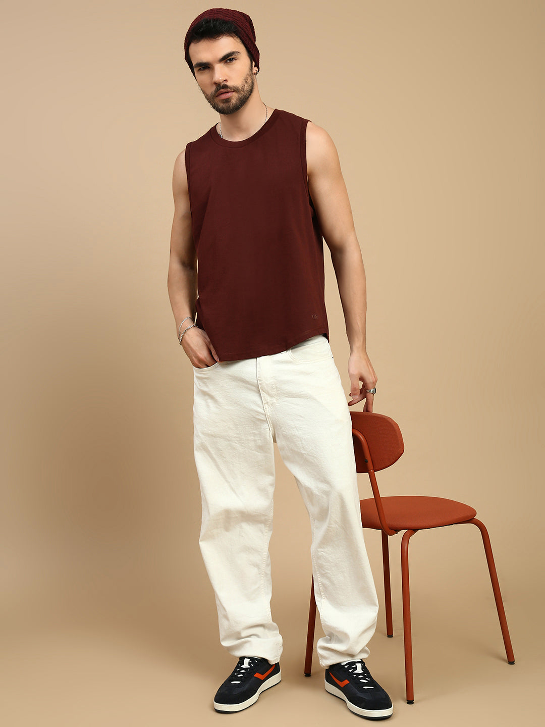 Men Brown Singlet Comfort T-Shirt