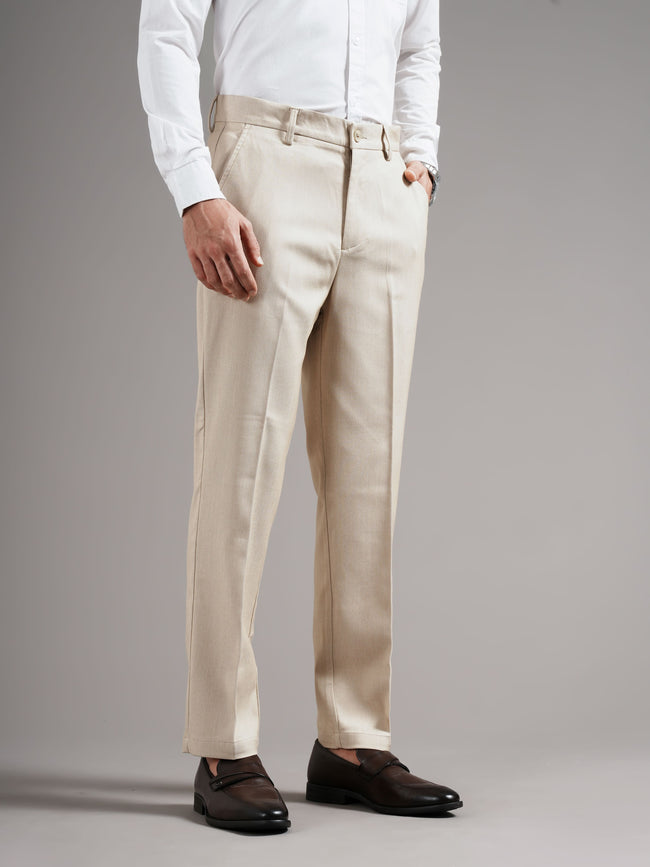 Men Beige Straight Fit Trousers