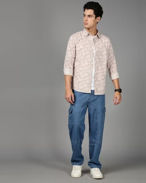 Men Mauve Floral Print Shirt