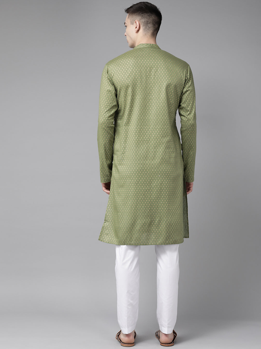 Men Green & Gold Stripe Printed Straight Kurta