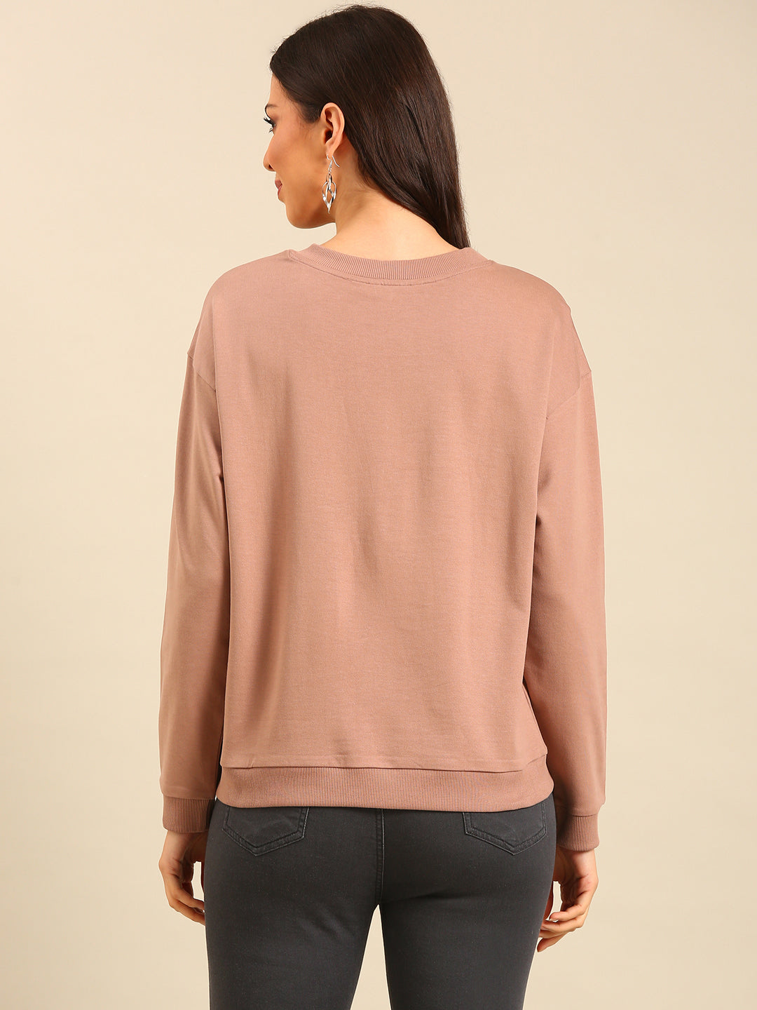 Women Beige Winter Sweatshirt