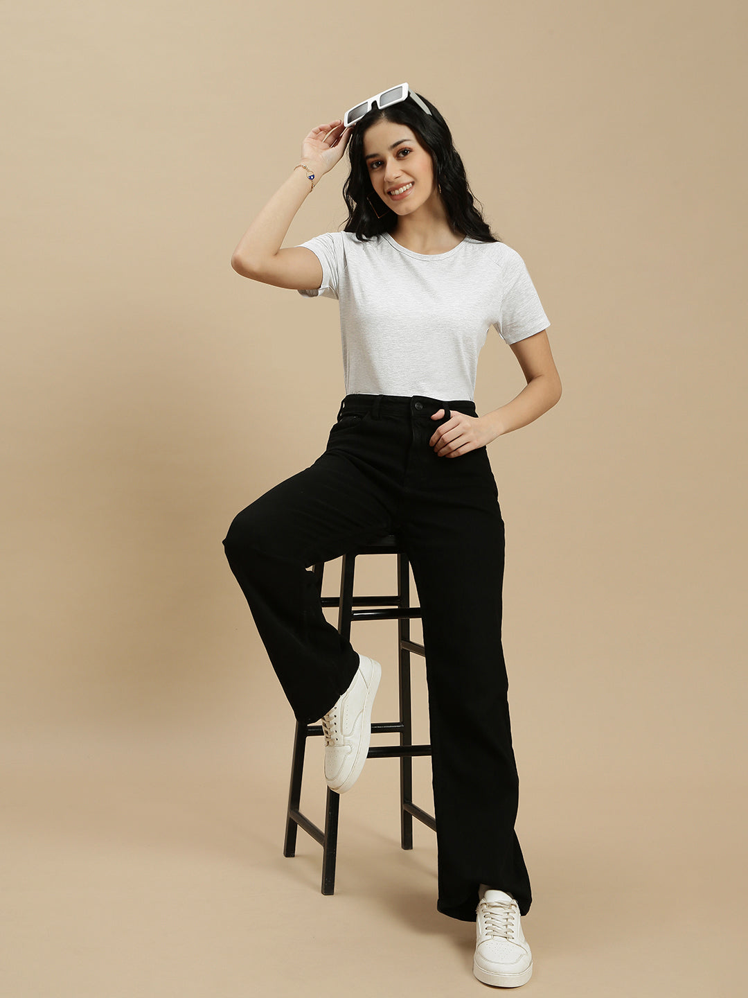 Women White Half Sleeve Top