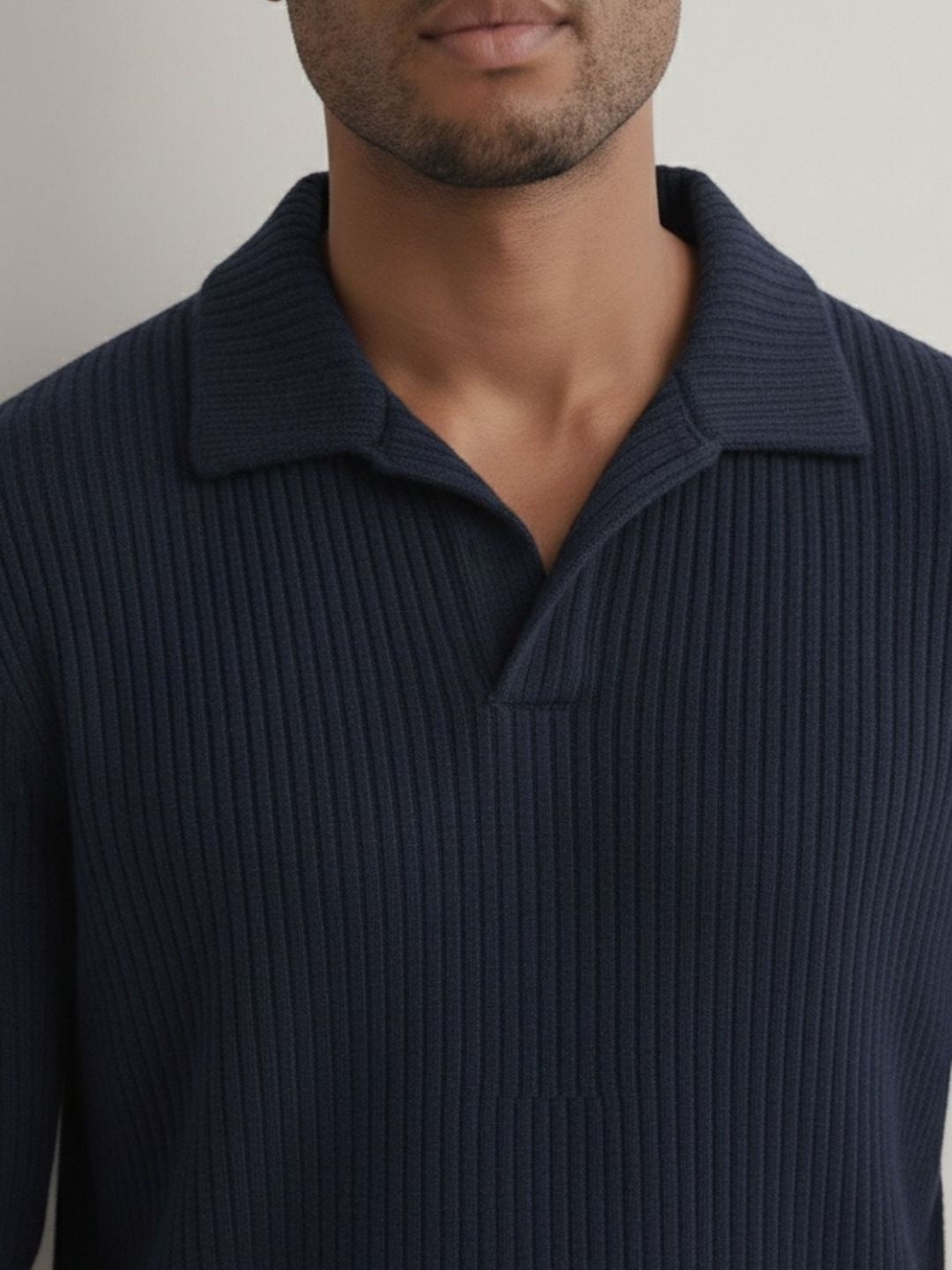 Men Navy Polo Neck T-Shirt