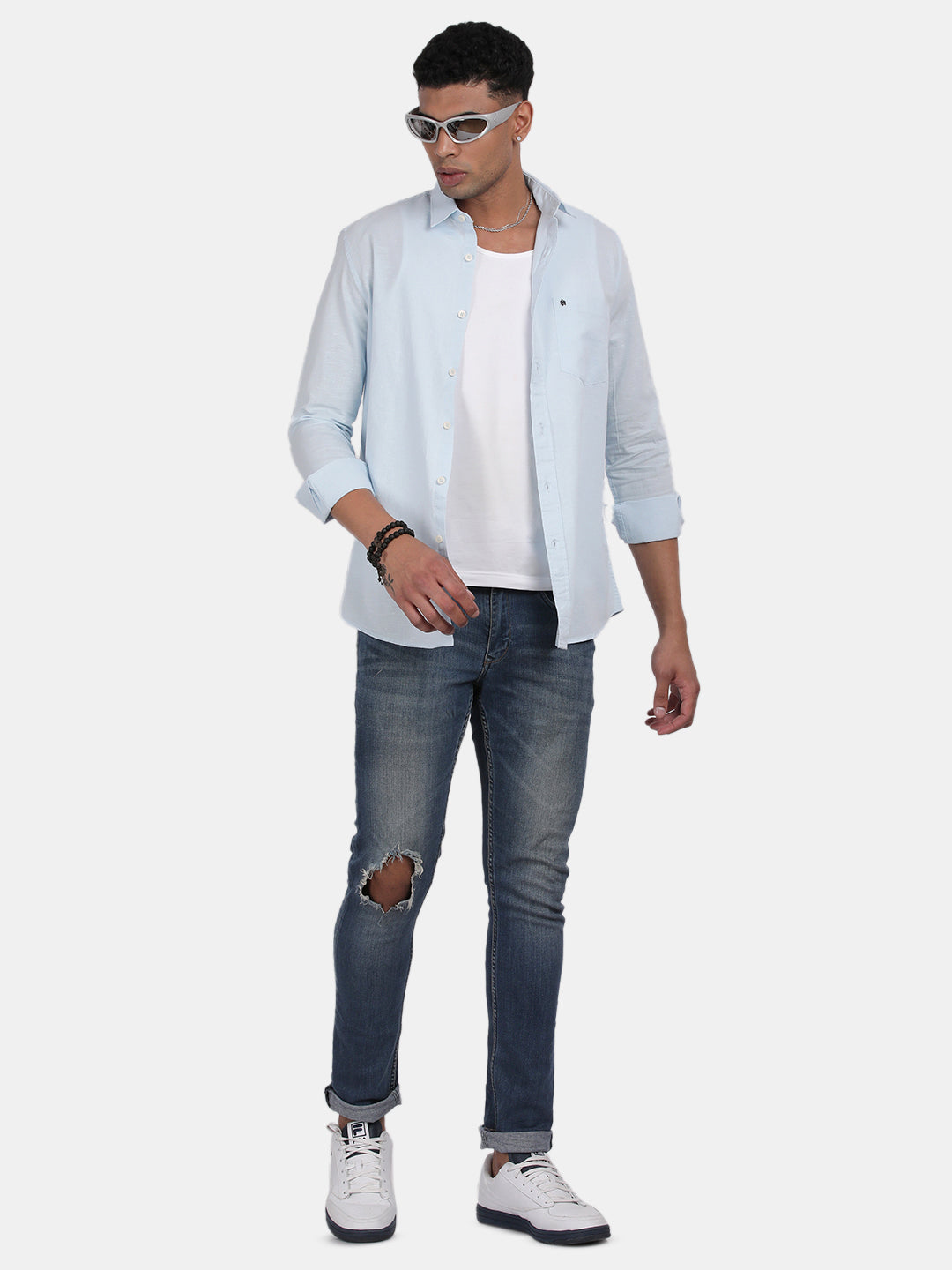 Men Sky blue Slim Fit Spread Collar Full Sleeve Casual Shirt