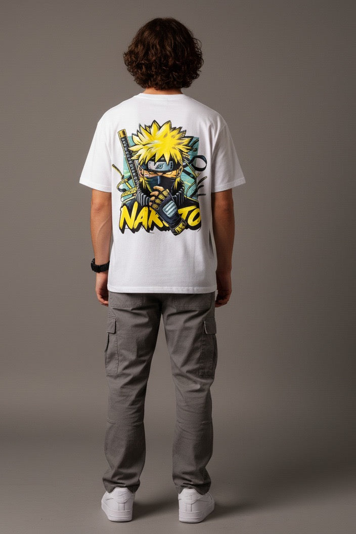Men White Graphic Cotton Oversized T-Shirt