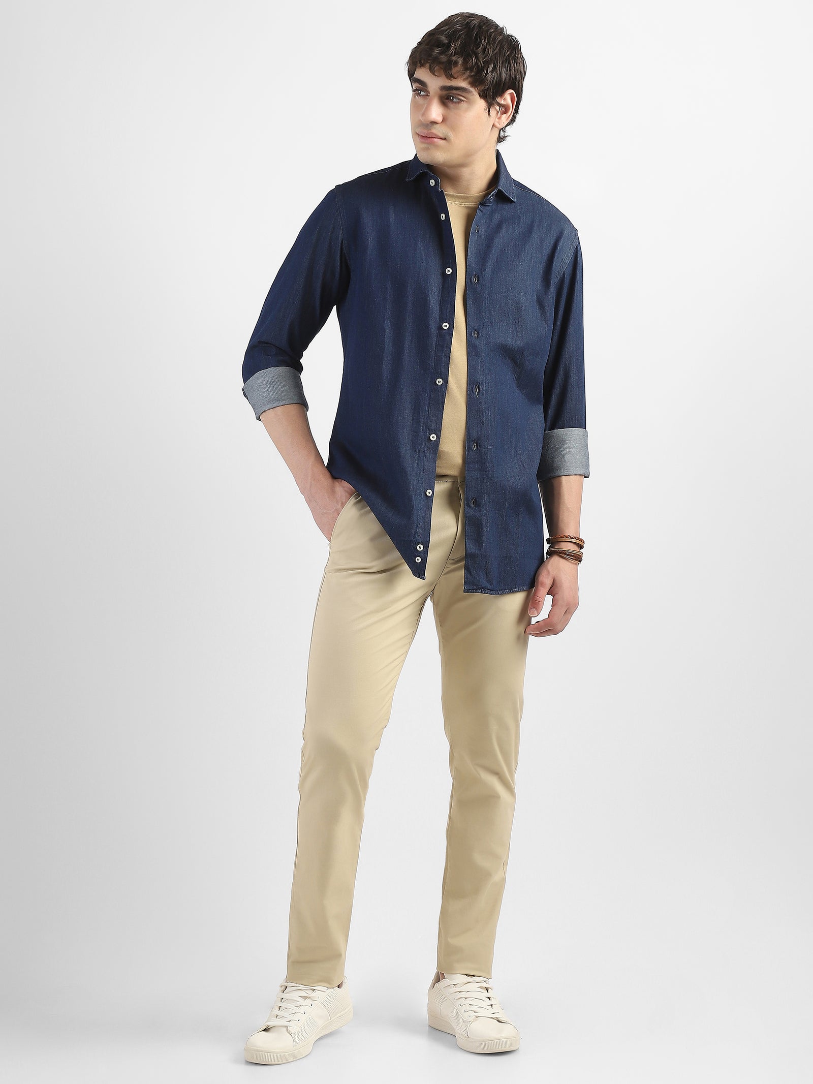 Men Denim Navy Blue Regular Fit Shirt