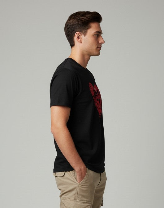 Men Printed Black Cotton Tshirt