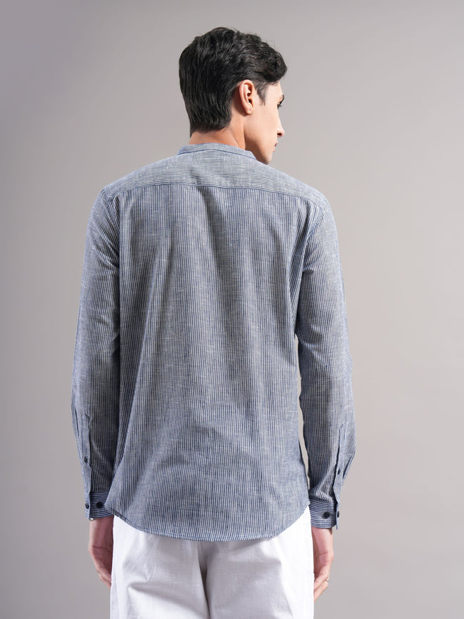 Men Navy Striped Casual Shirt