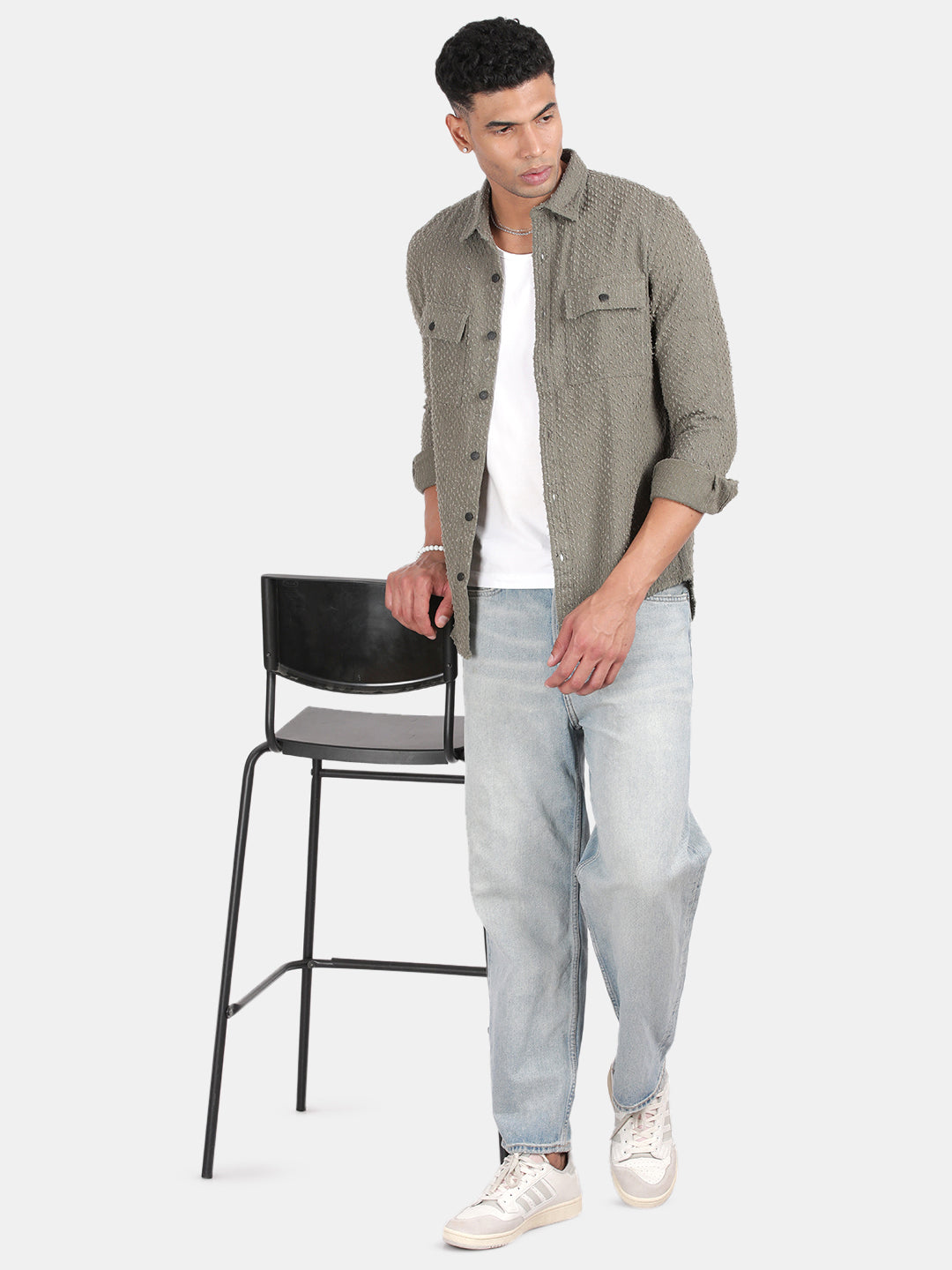 Men Green Slim Fit Spread Collar Full Sleeve Casual Shirt