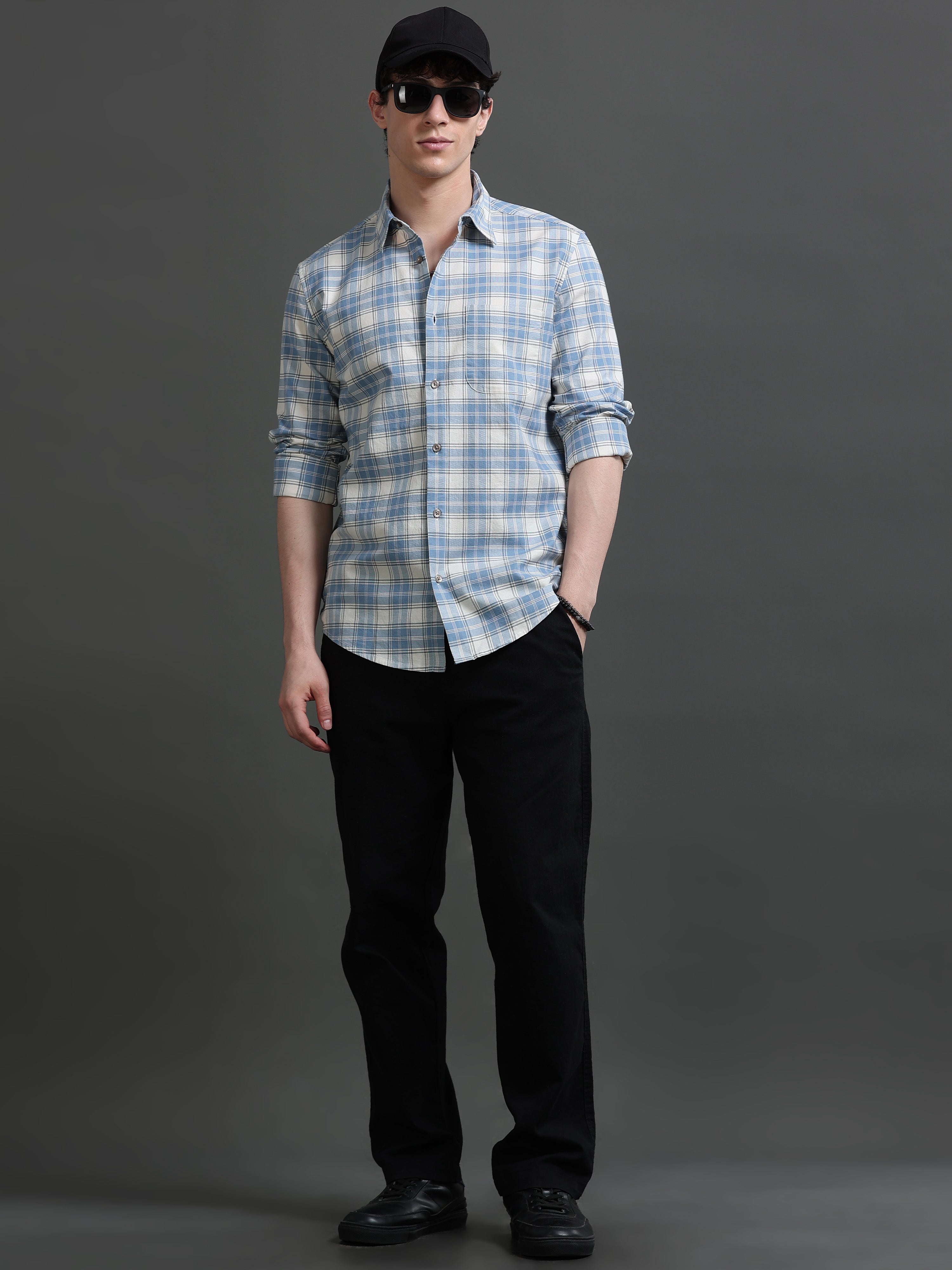 Men Blue Check Shirt