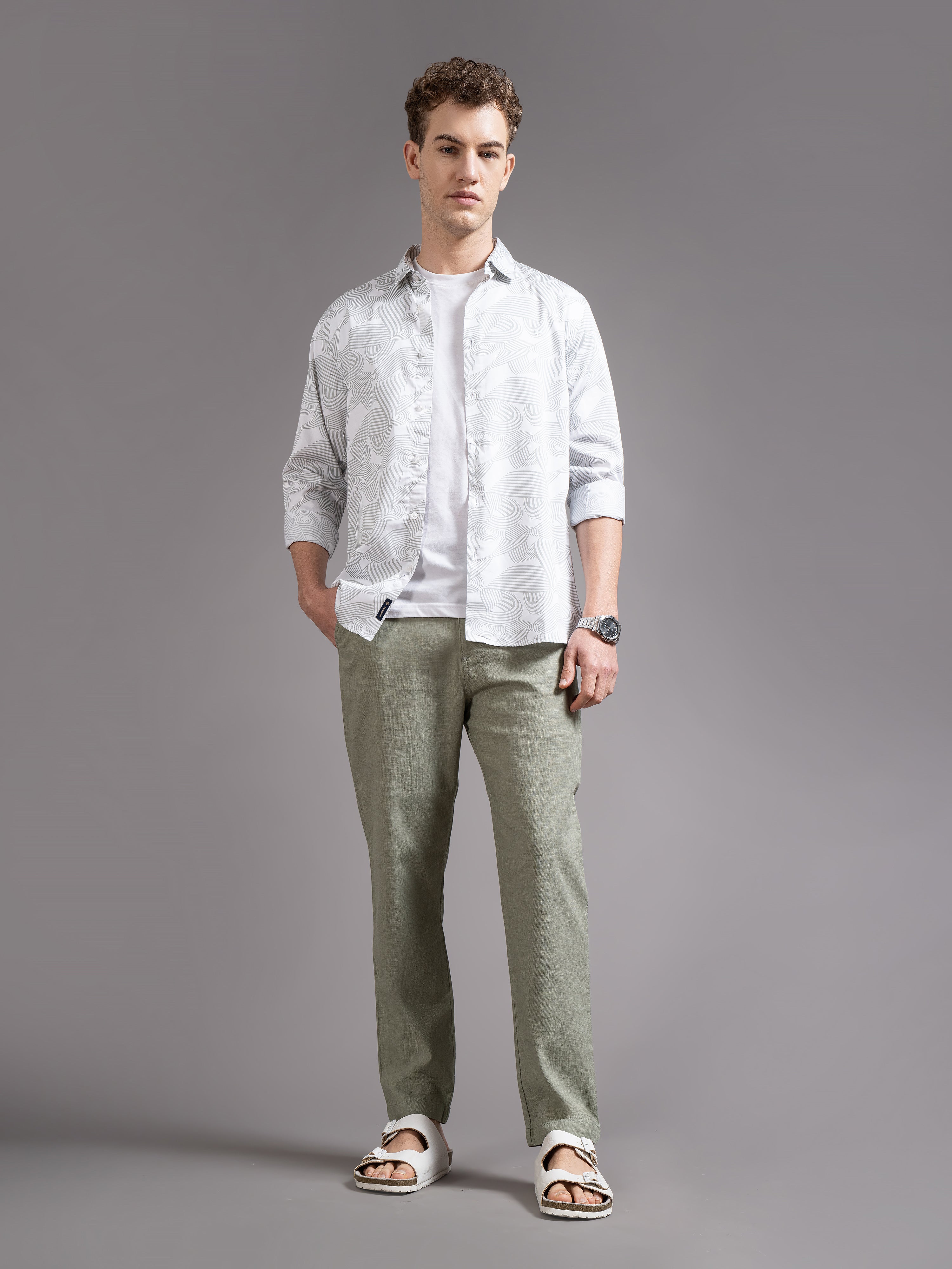 Men Green DrawString Regular Fit Chinos Trouser