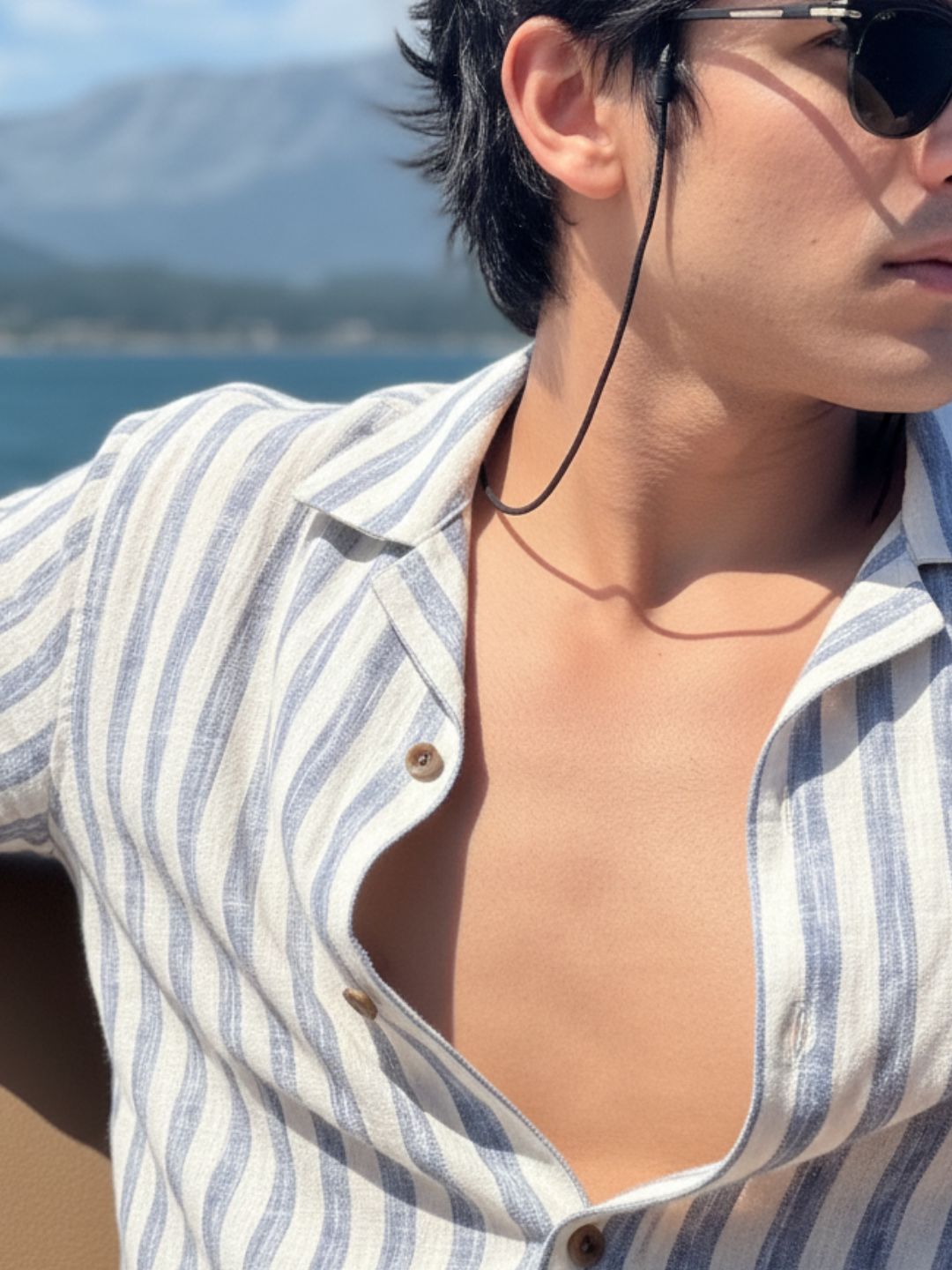 Men Blue Striped Linen Shirt