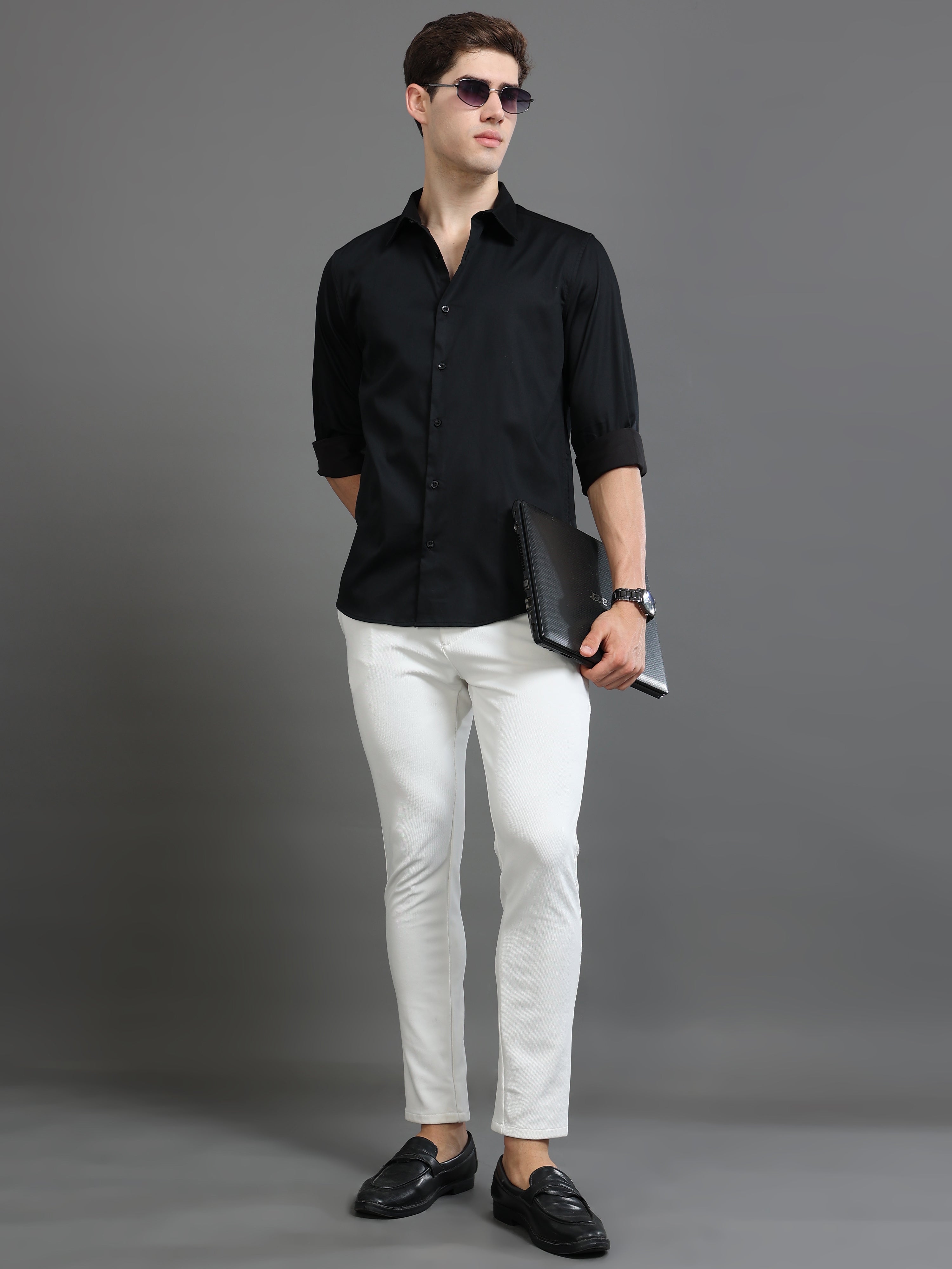 Men Black Satin Shirt