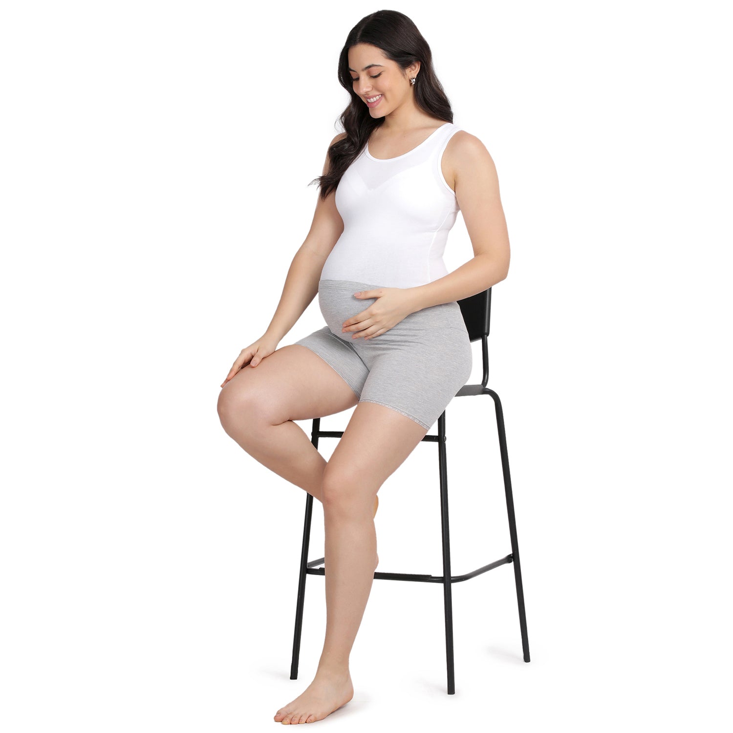 Women Grey Maternity Lace Shorts