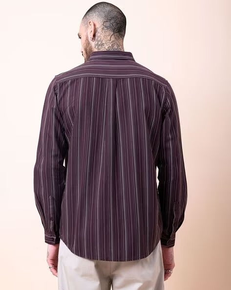 Men Burgundy Striped Shirt