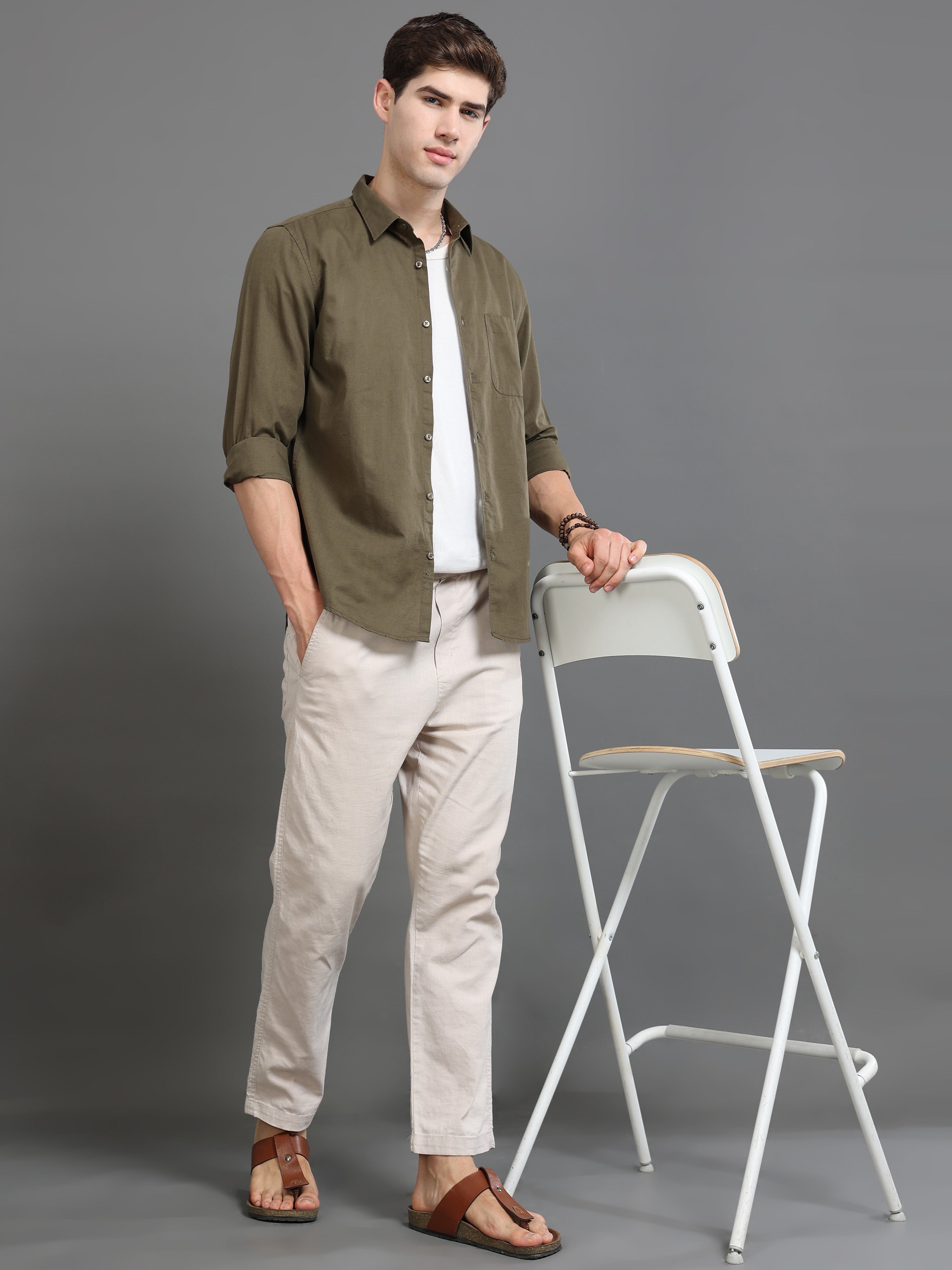 Men Olive Slim Fit Shirt