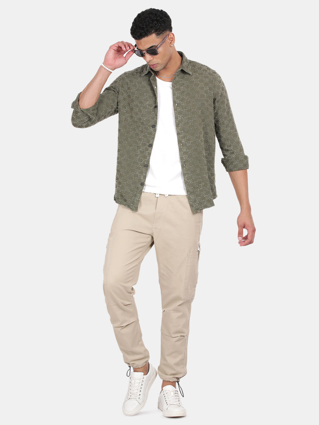 Men Green Slim Fit Spread Collar Full Sleeve Casual Shirt