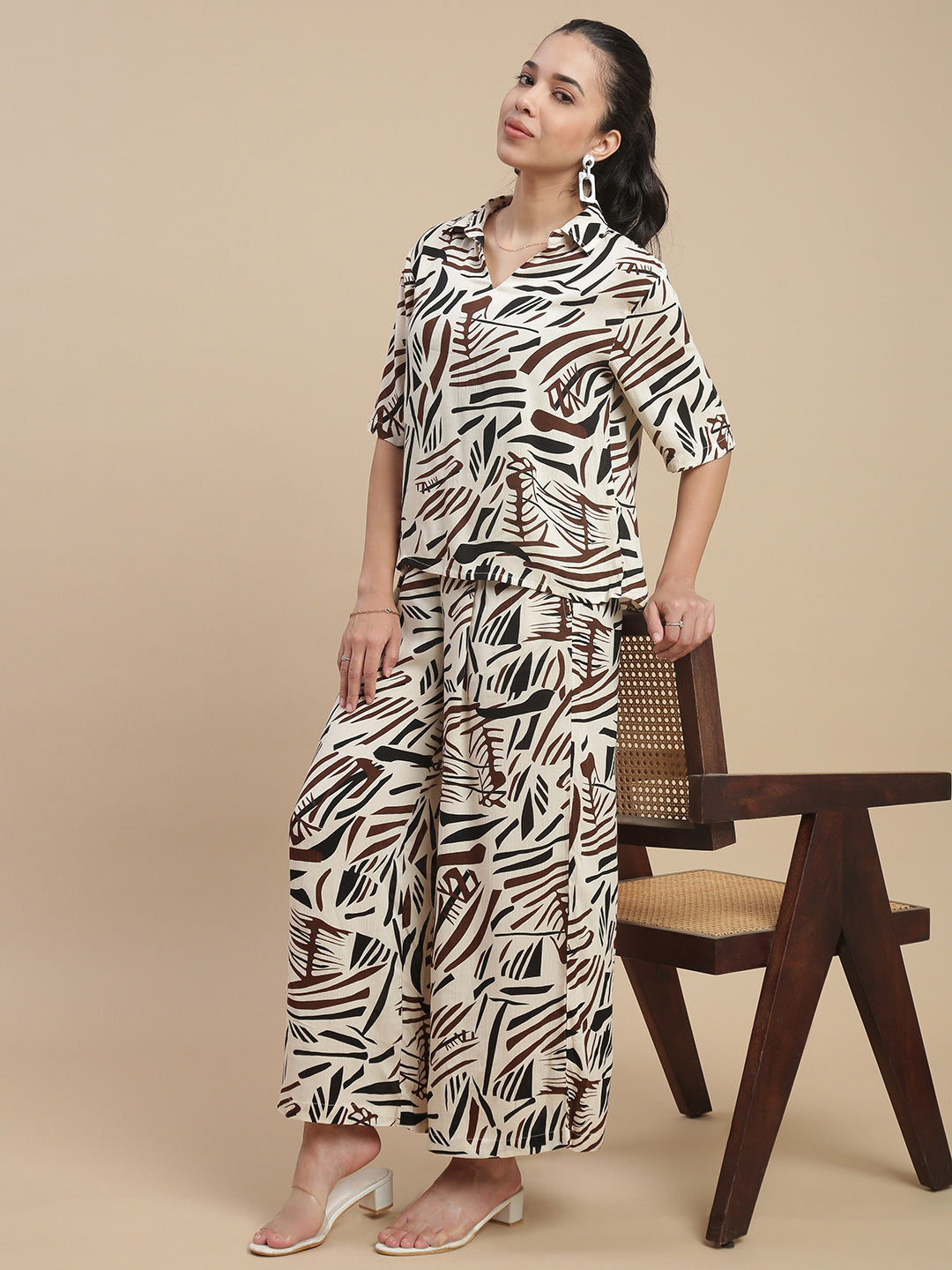 Women Off White Casual Palazzo