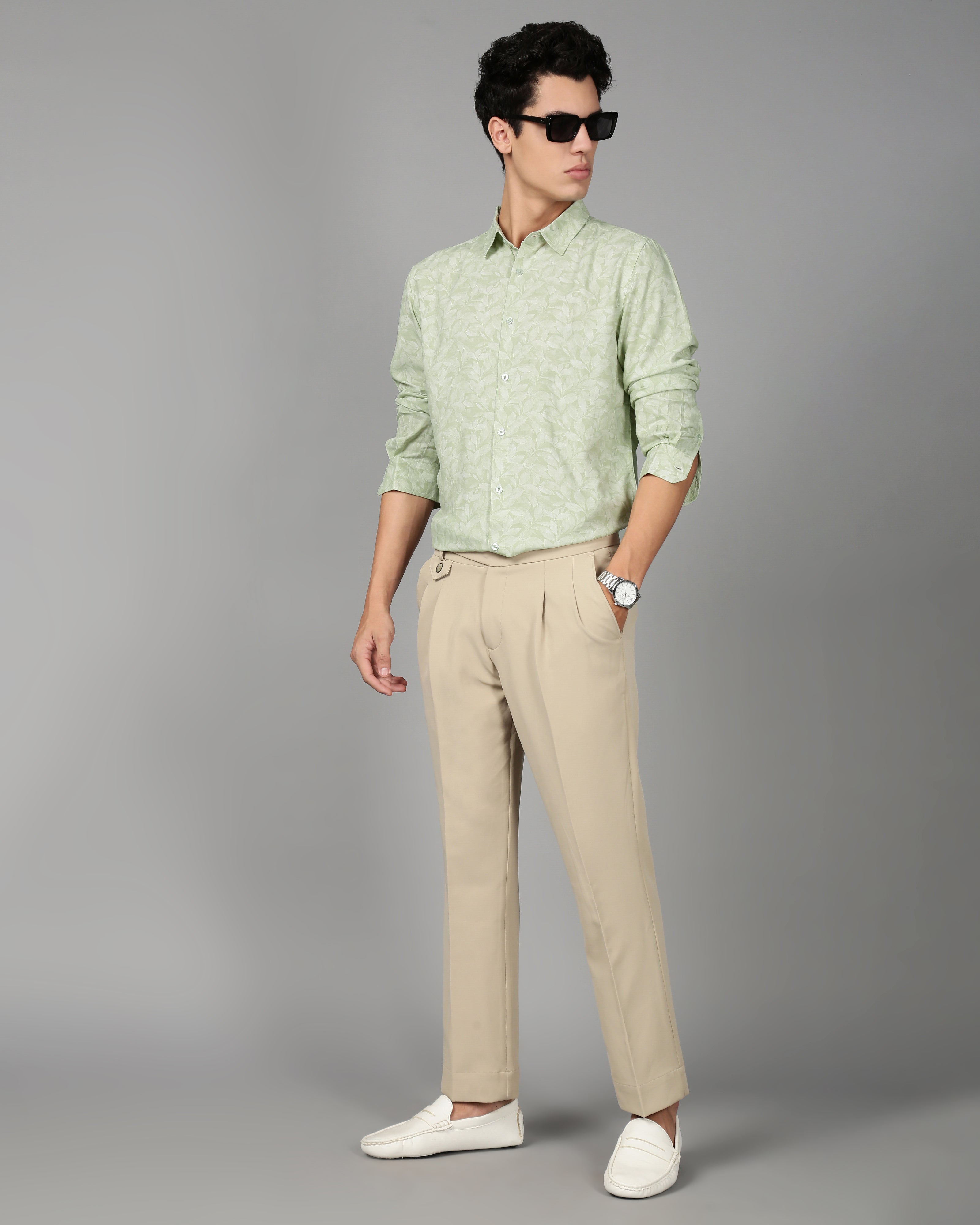 Men Green Leaf Print Shirt