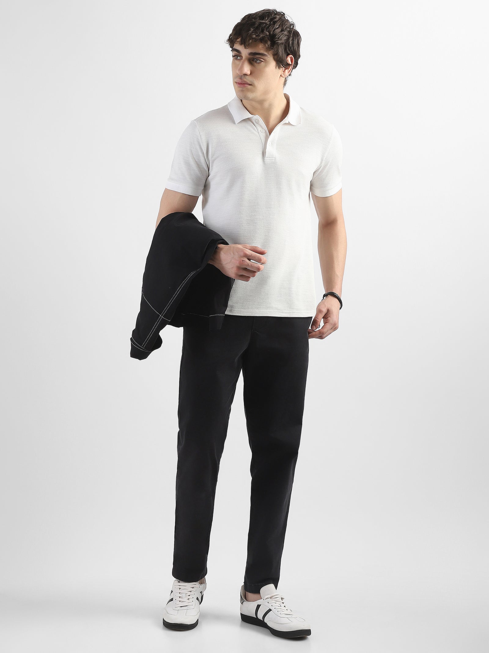 Men Black Cotton Blend Pants