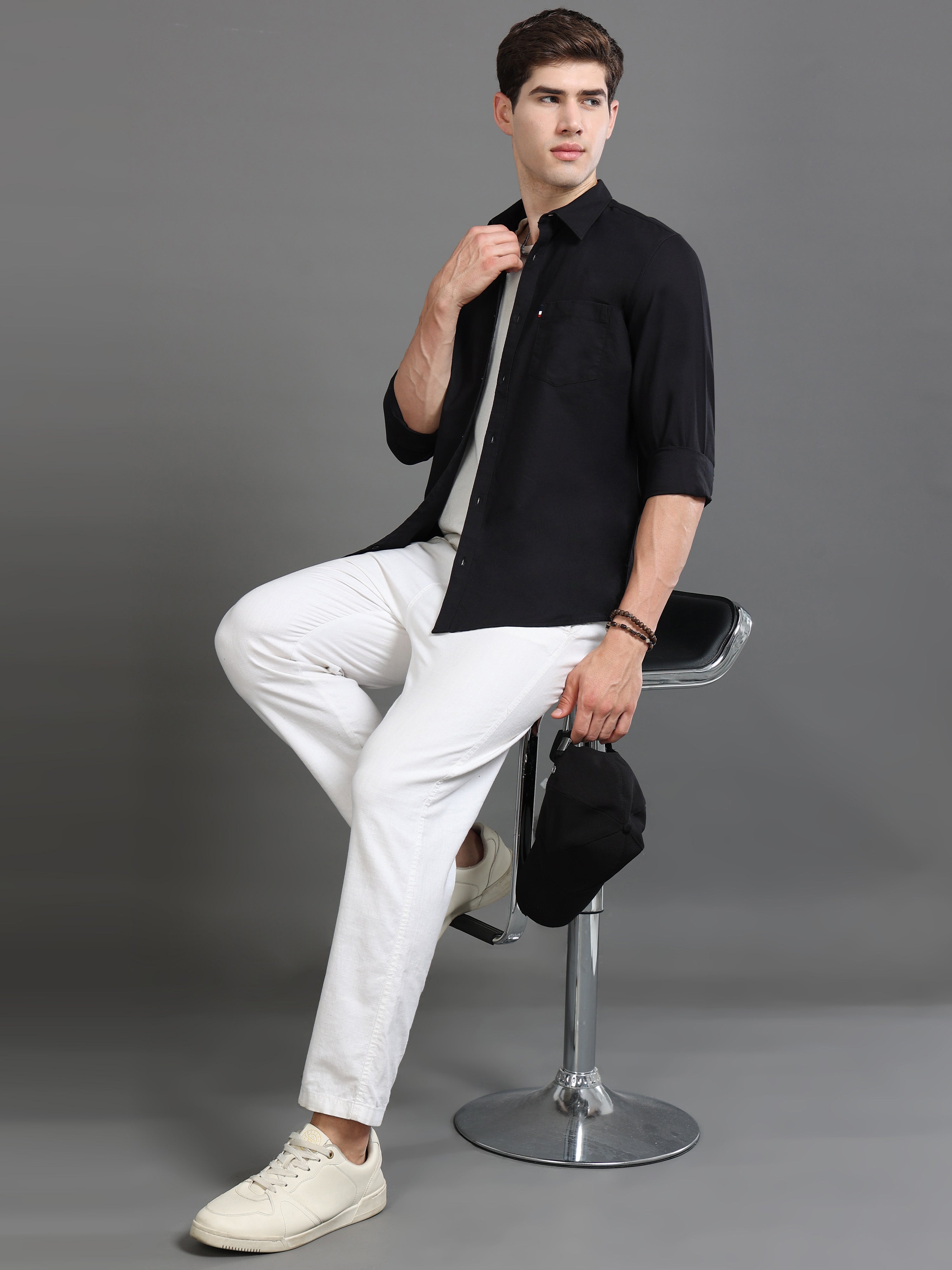 Men Black Plain Shirt