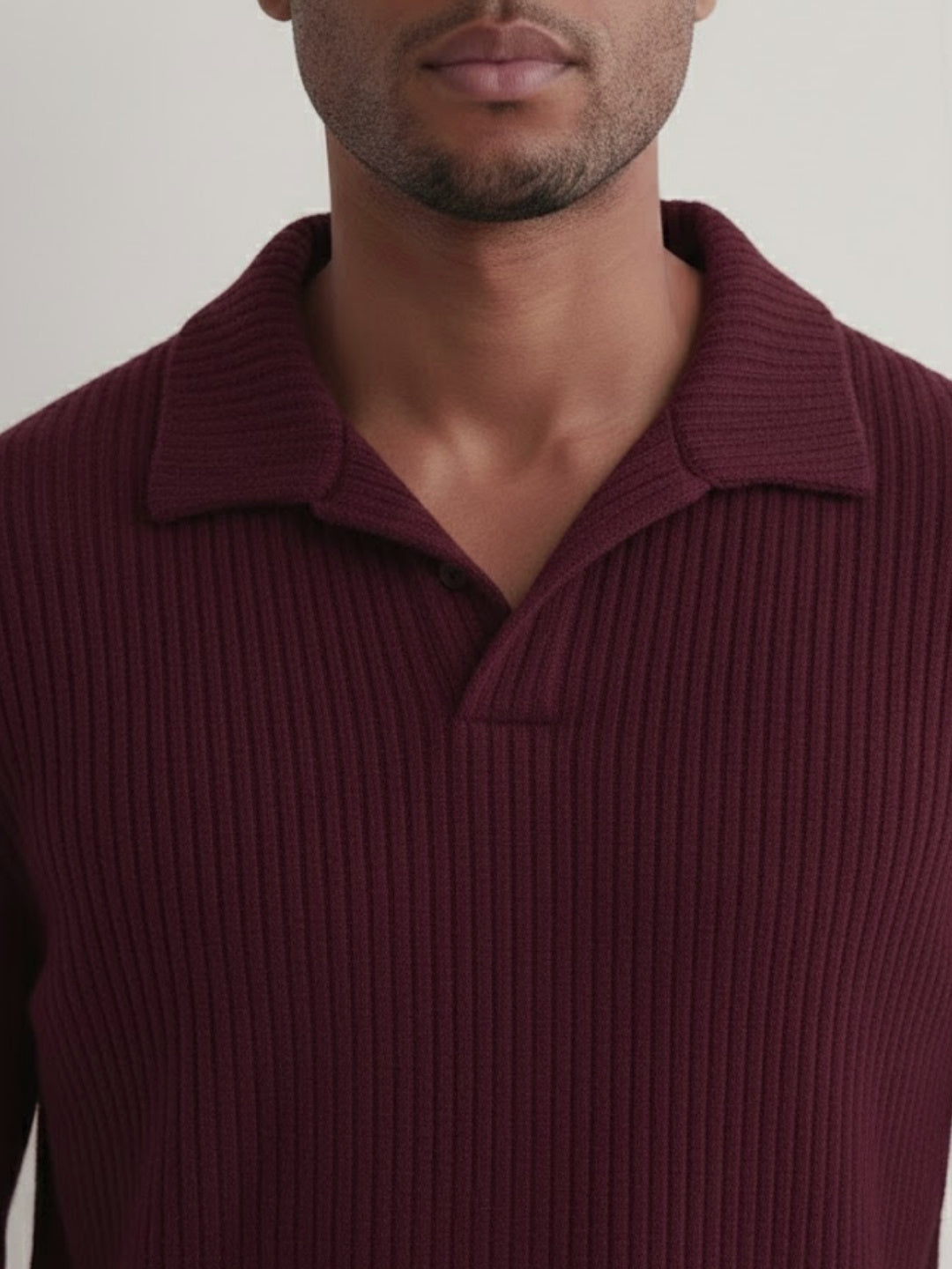 Men Wine Polo Neck T-Shirt