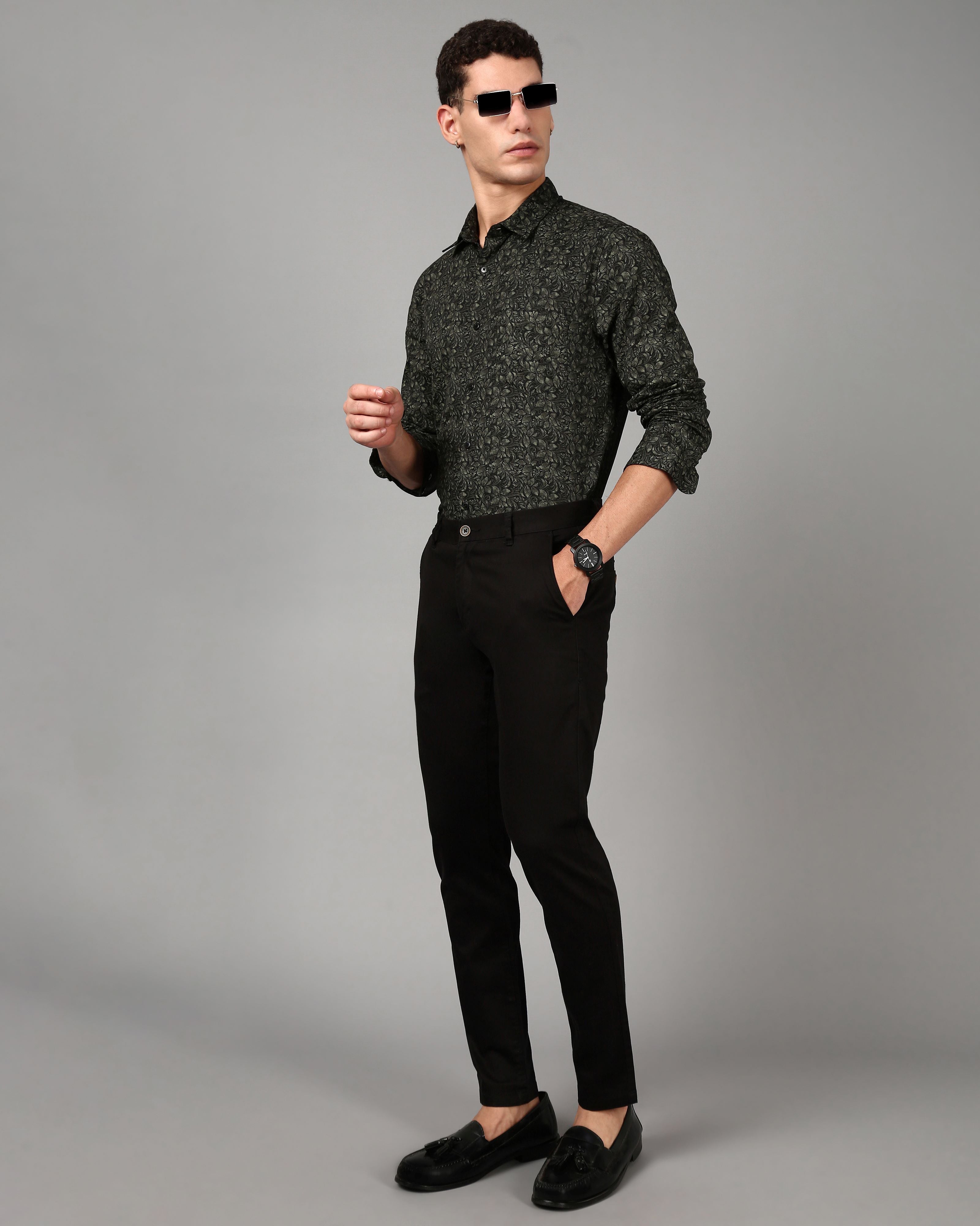 Men Olive Slim Fit Shirt