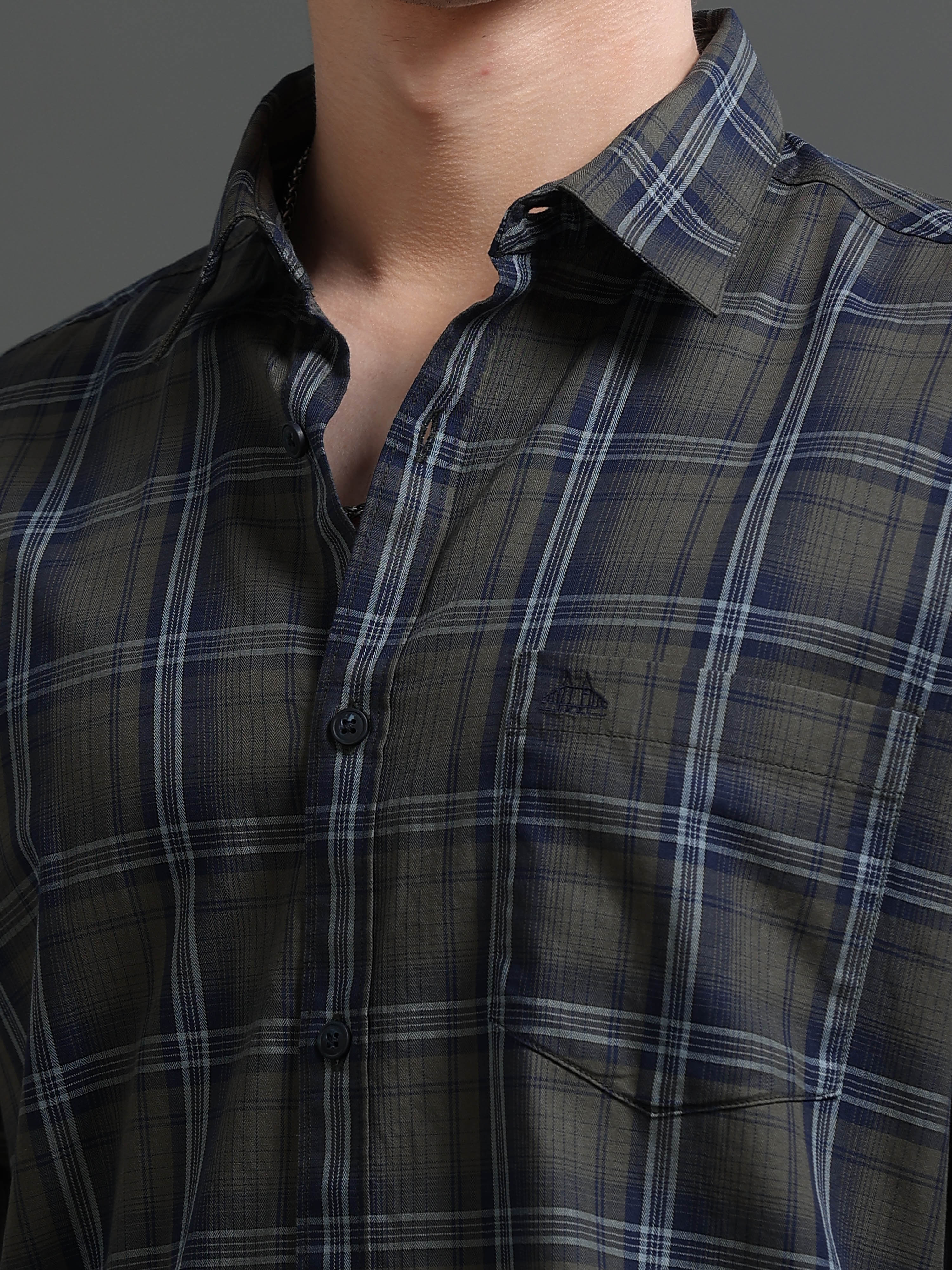 Men Green Check Shirt