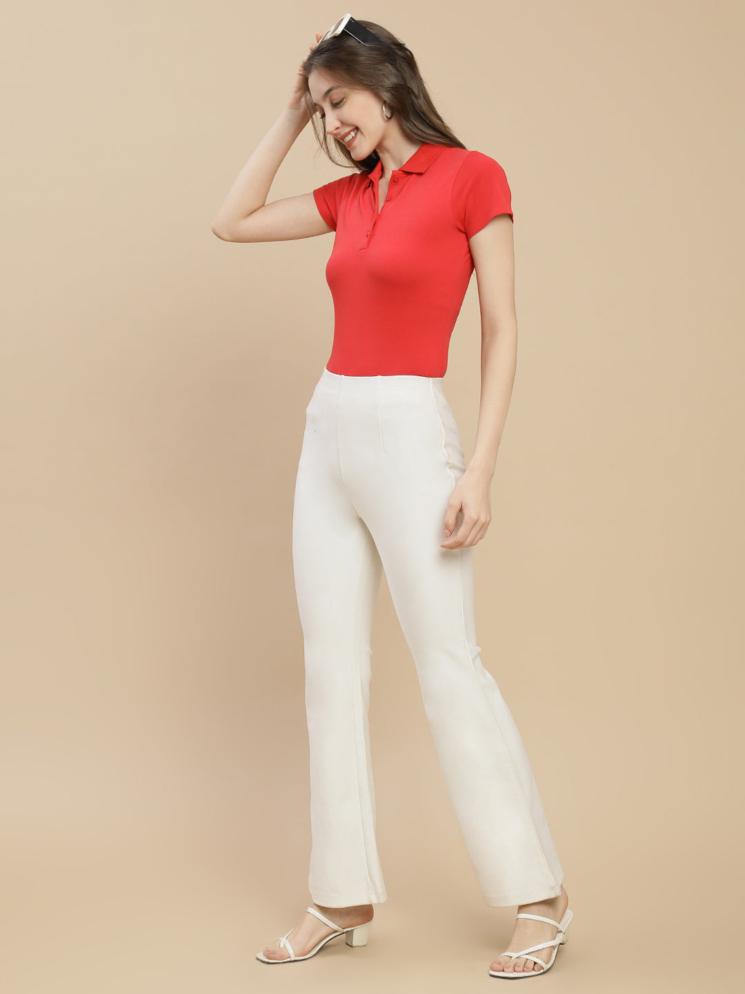 Women Red Polo Top