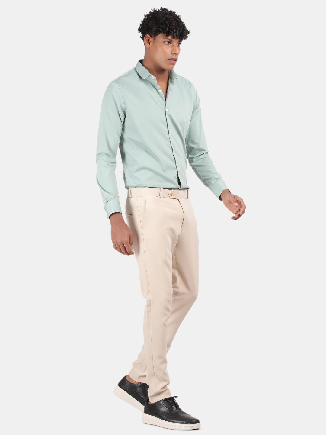 Men Light Green Slim Fit Spread Collar Full Sleeve Casual Shirt
