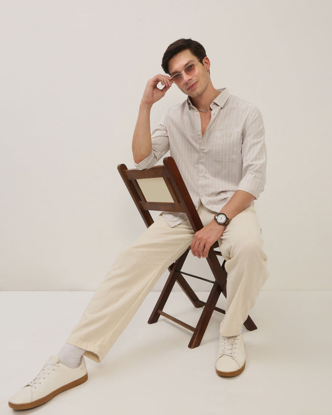 Men Beige Striped Shirt