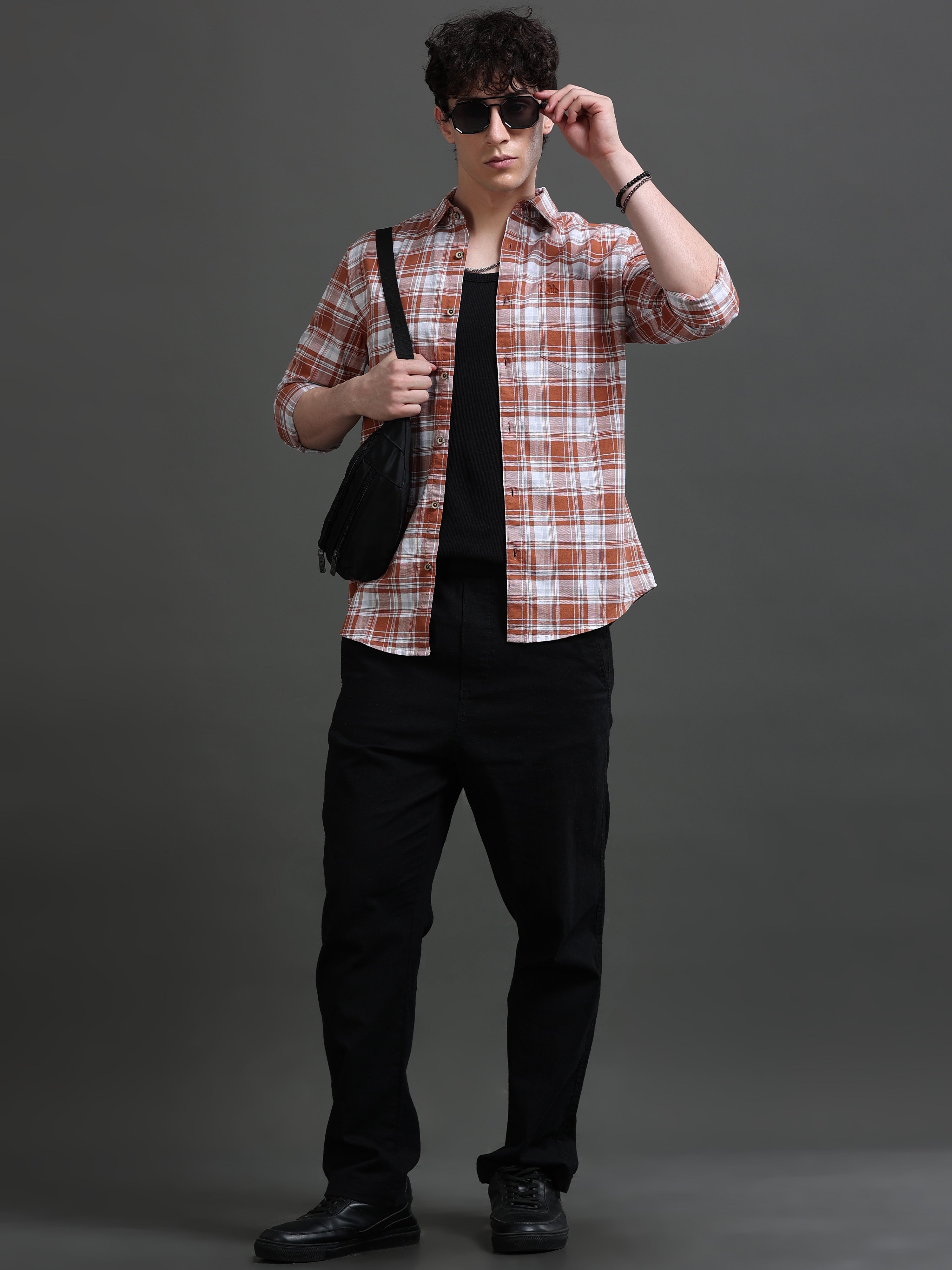 Men Brown Check Shirt