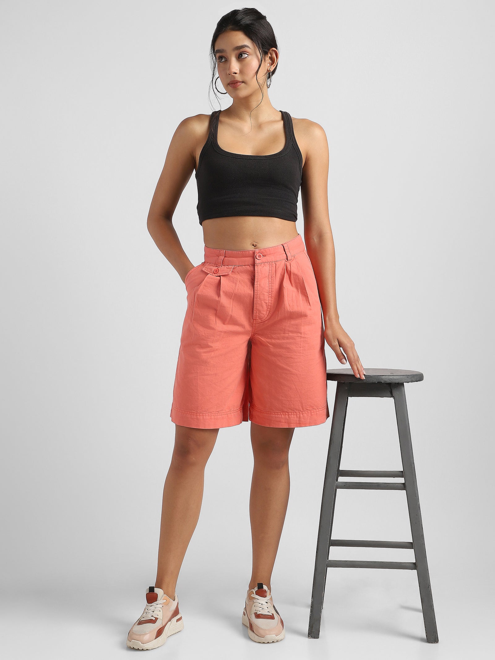 Women Coral Regular Fit High Waist shorts