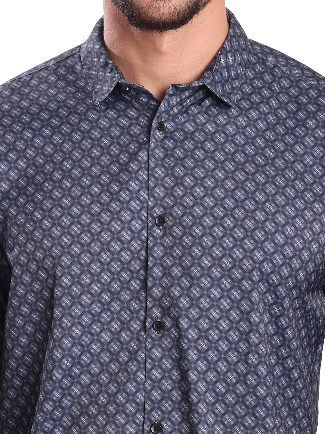 Men Grey Abrstact Print Casual Shirt