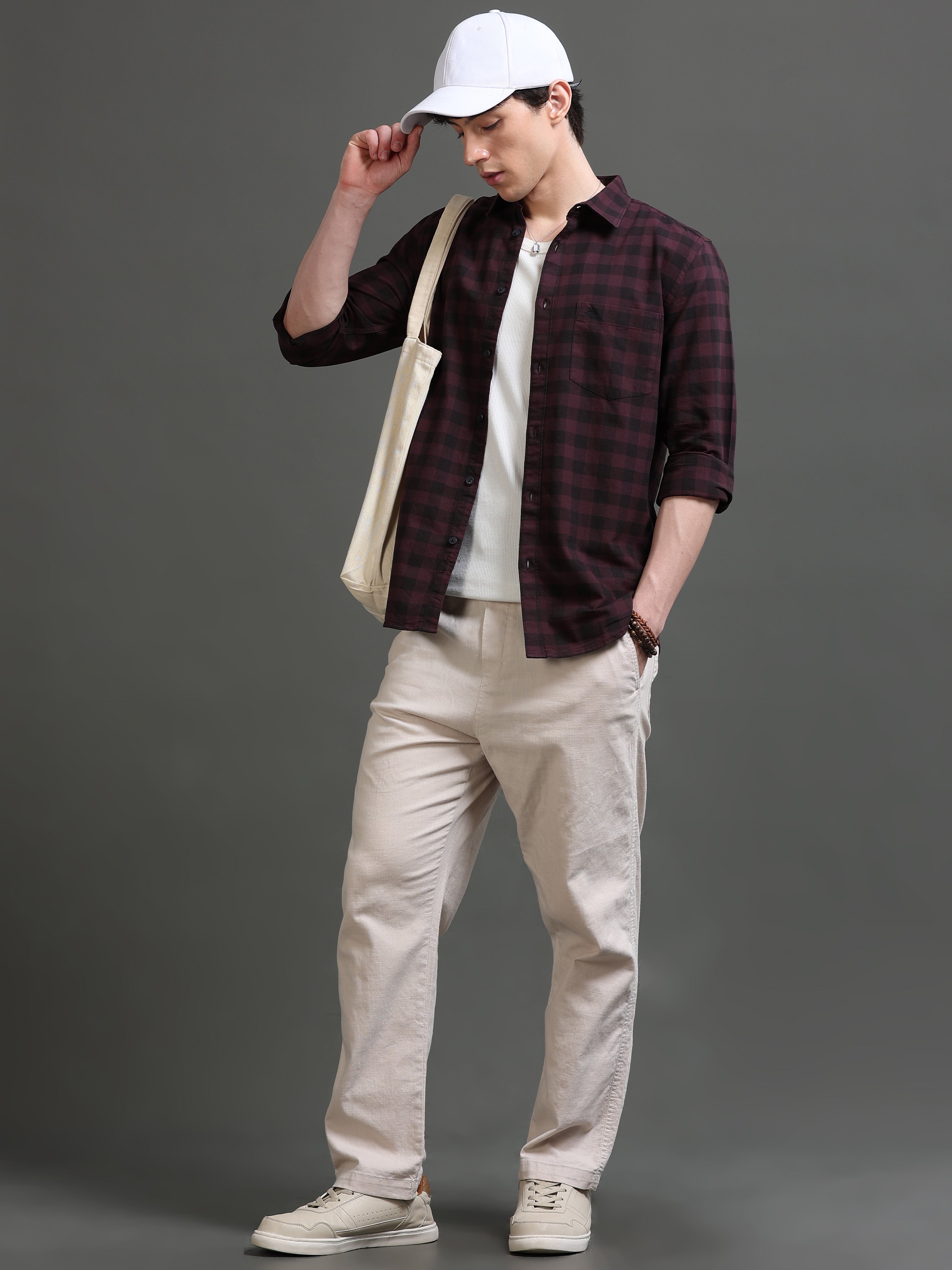 Men Purple Checked Shirt