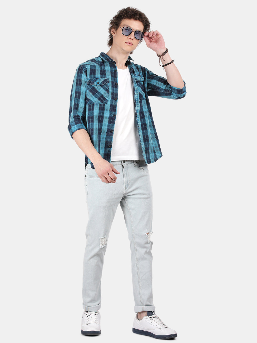 Men Sky blue Slim Fit Spread Collar Full Sleeve Casual Shirt